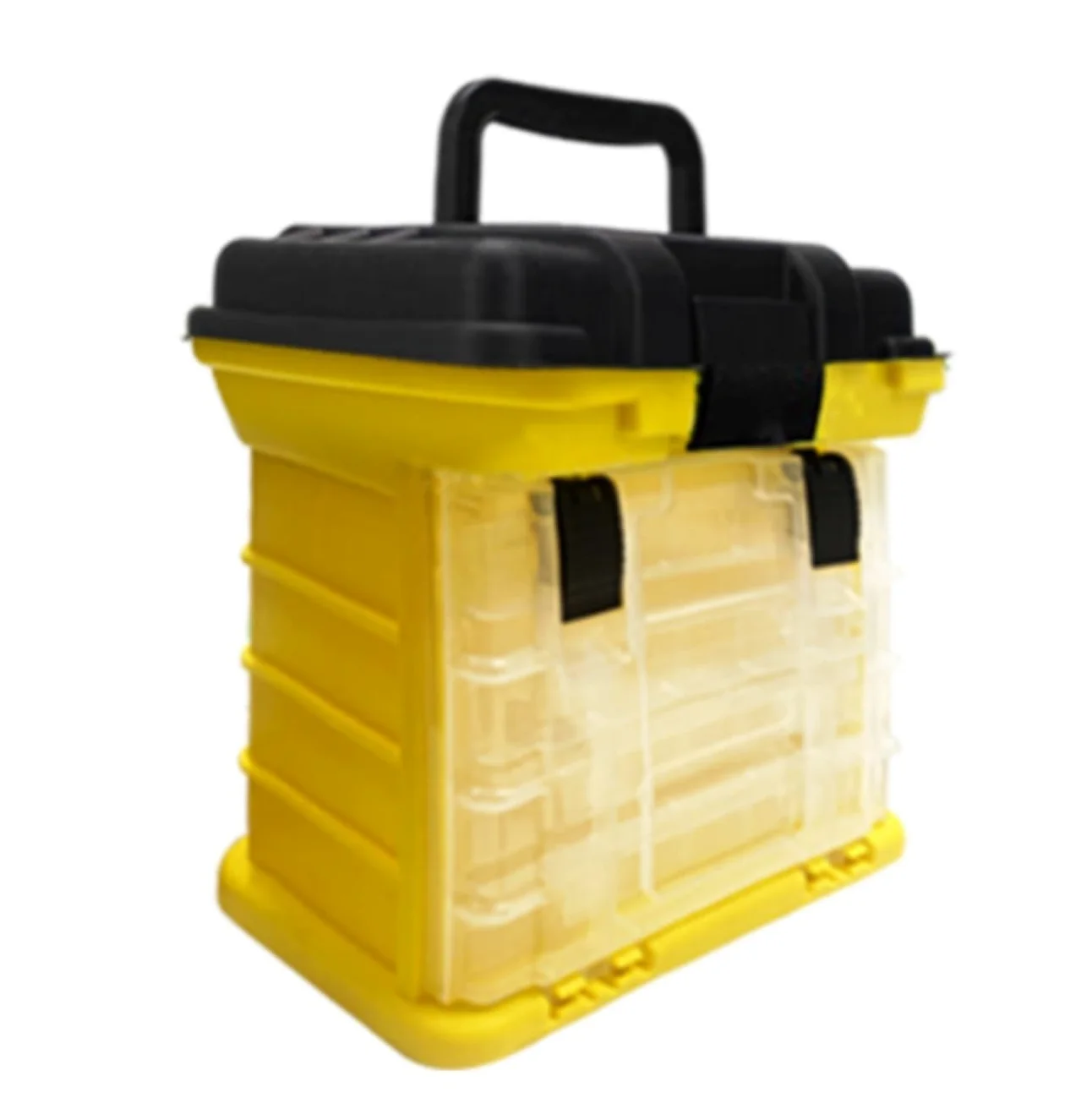 Caja para Aparejos Pesca, Caja De Herramientas De Pesca Caja Contenedora De Múltiples Capas Caja De Almacenamiento De Anzuelos De Pesca Con Mango De Plástico Caja para Accesorios de Pesca(Yellow)