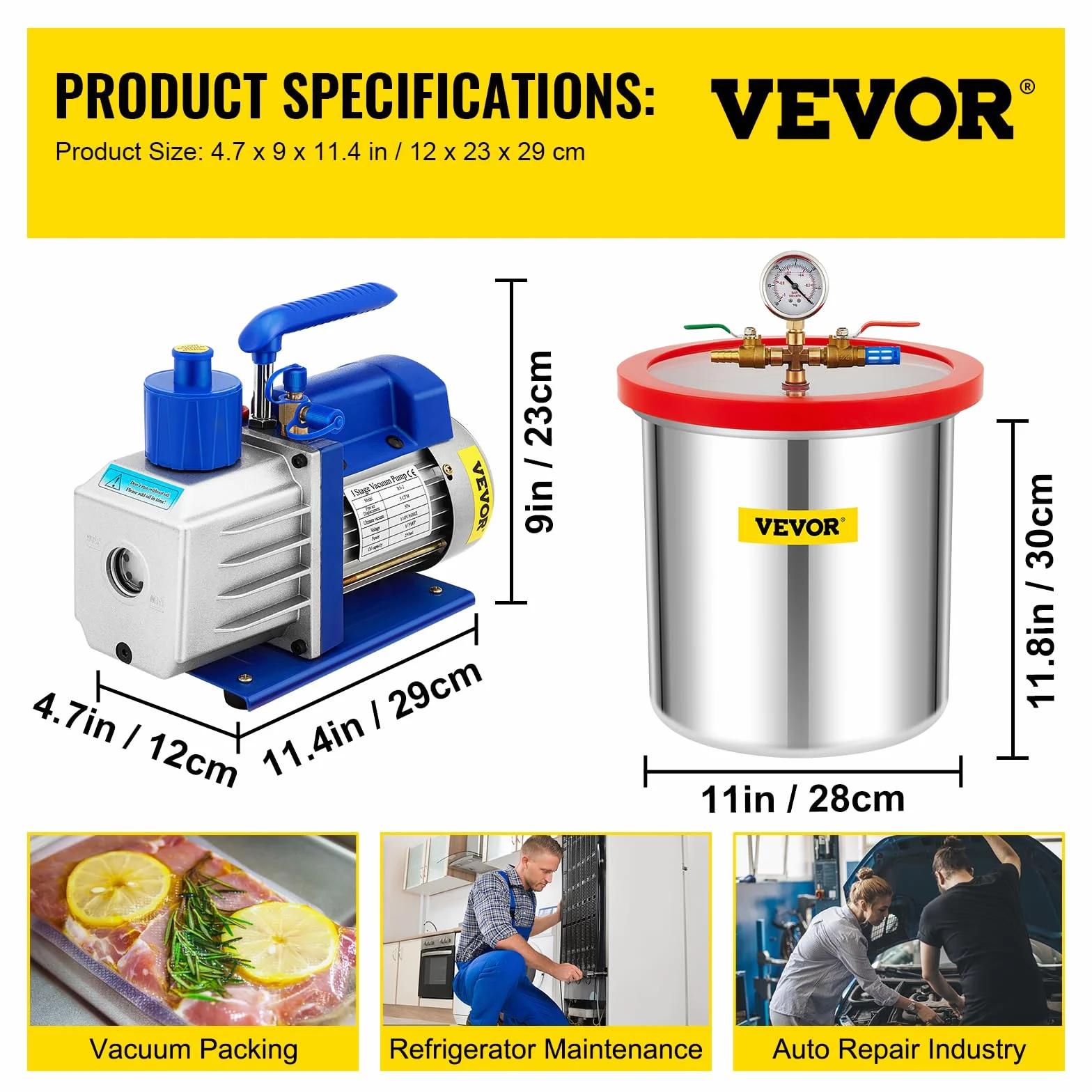 VEVOR Cámara de vacío Bomba giratoria una Sola Etapa Kit Herramientas Aire estabilización Madera desgasificación siliconas epoxis