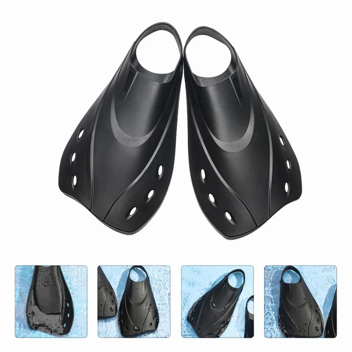 Aletas de Natación para Adultos Negras Bolsillo Suave y Flexible de , Ligeras y Ajustables, Ideales para Piscina y Mar