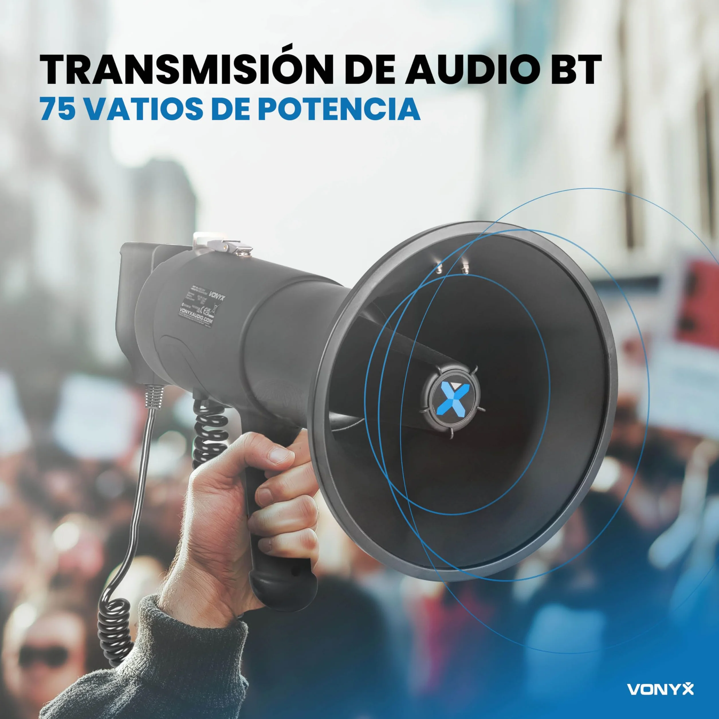 Vonyx MEG075 Megáfono Bluetooth Portátil 75W, Reproductor MP3, Batería Recargable, Negro