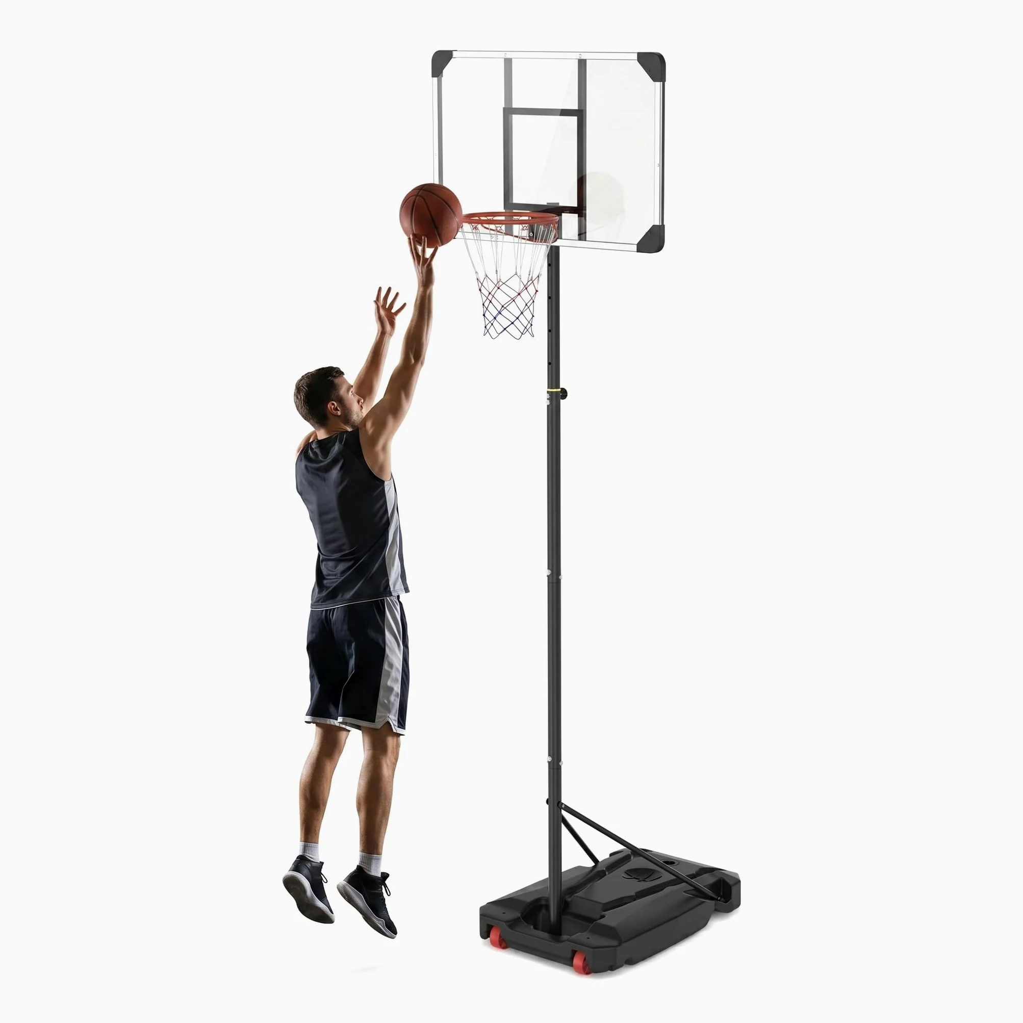 Canasta de baloncesto para exteriores, altura variable, cesta de baloncesto con ruedas para adultos | Altura ajustable 150-260 cm con ruedas rellenable soporte trasero Balcanlage