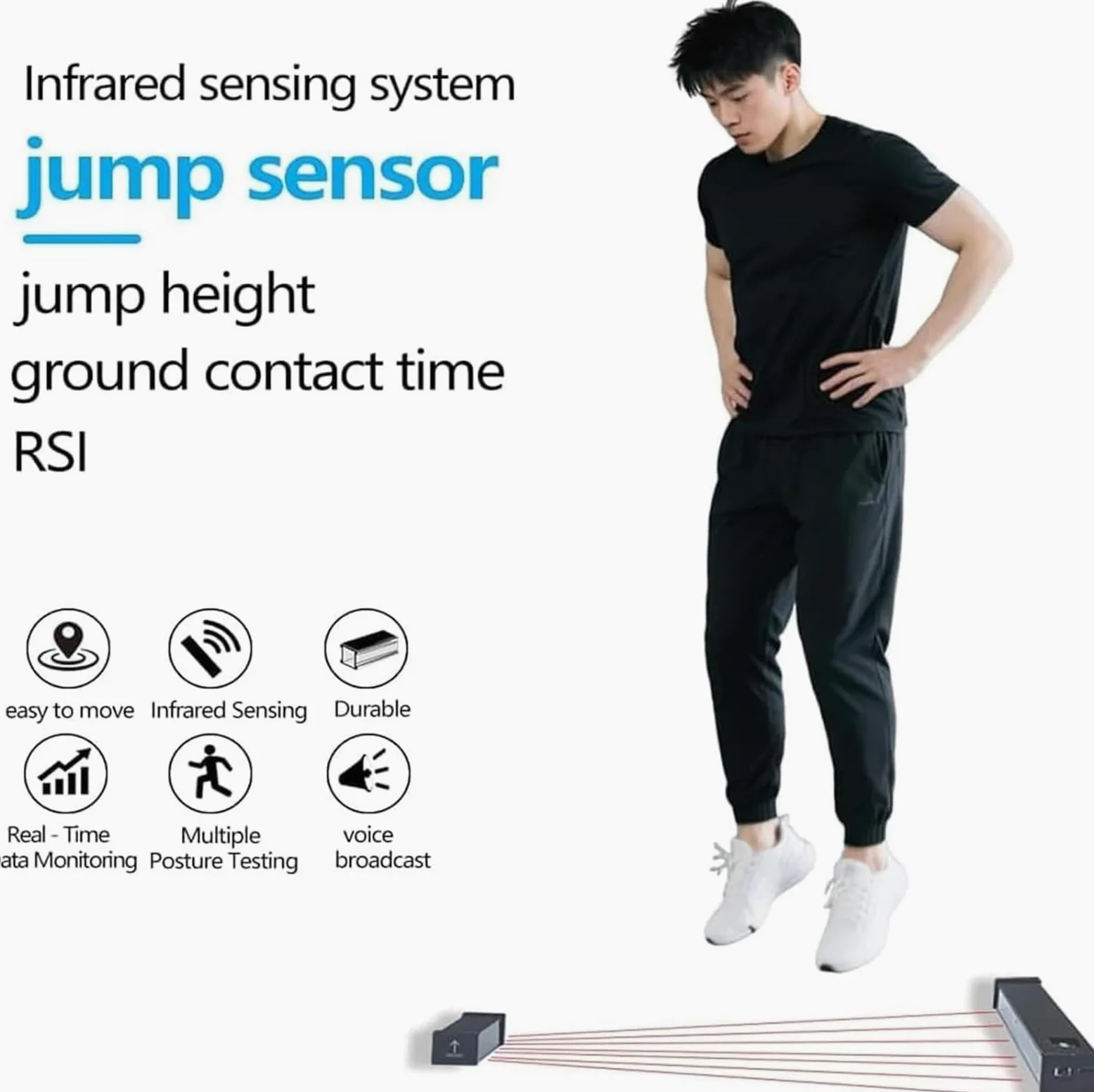 Dispositivo de medición de salto vertical, sensor de datos en tiempo real | Dispositivo salto medición tiempo contacto con el suelo Force RSI, probador manta luz de salto evaluación