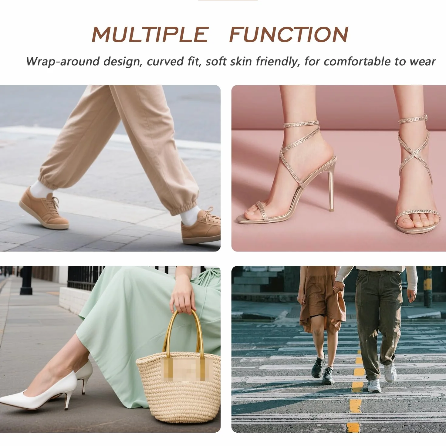 Correas acolchadas para mujer con agarre antideslizante para talón, adhesivas para zapatos, finas para tacones altos, negro