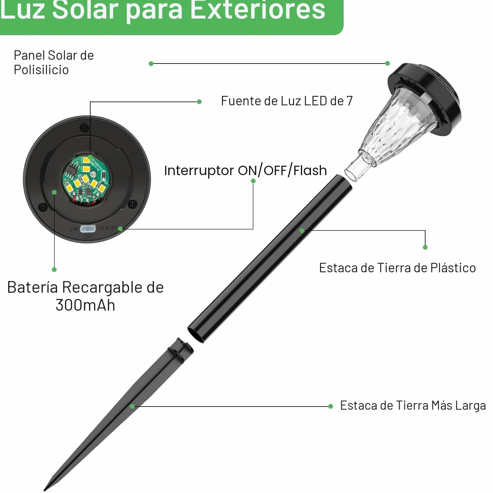 FIFlying Lámpara Solar Exterior Jardín 8 Piezas, 2 Modos Blanco Cálido, IP65 Impermeable LED
