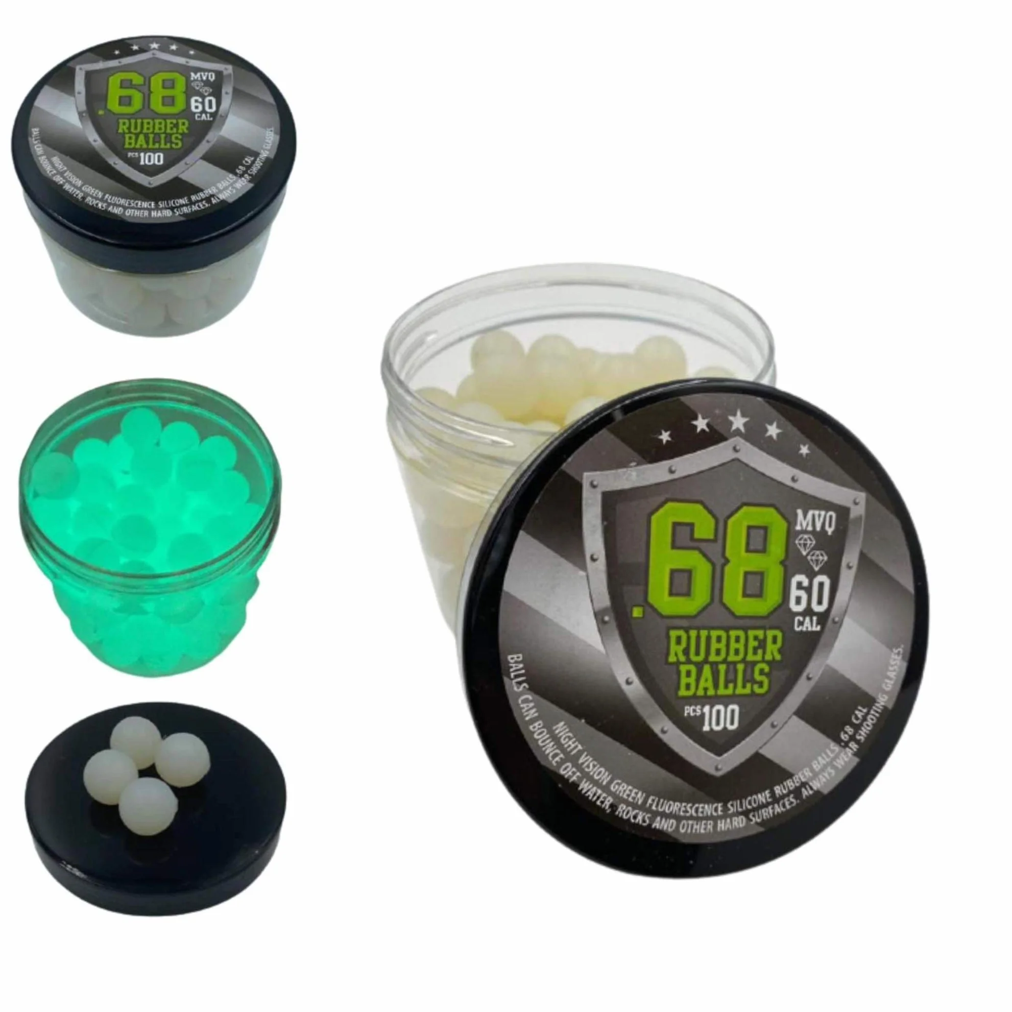 SSR 100 Night Vision Silicon Rubber Balls 68 Cal Green Fluorescence Paintballs Shining at Dark