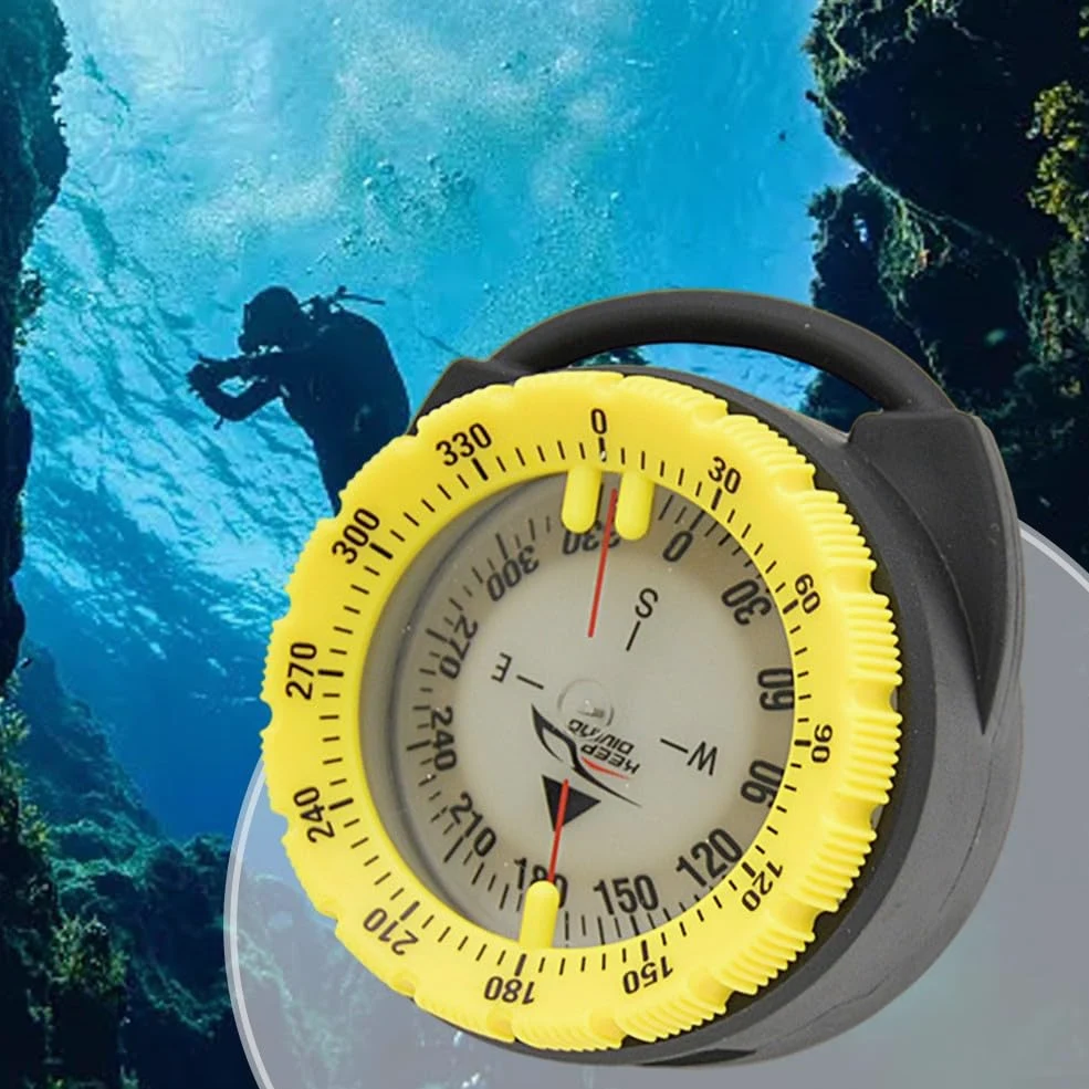 Brújula de buceo magnética fuerte de 50 m, brújula de buceo, abrazadera de tubo, brújula luminosa subacuática con soporte de clip de ventana lateral de aguja
