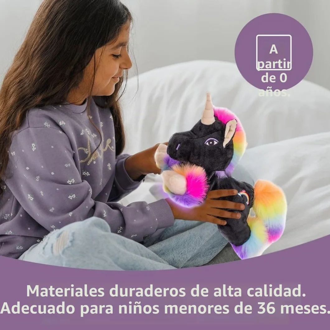 Cojín térmico prémium Unicornio Black Rainbow 1848 - Peluche térmico para microondas y horno - Relleno de mijo extraíble para niños y adultos