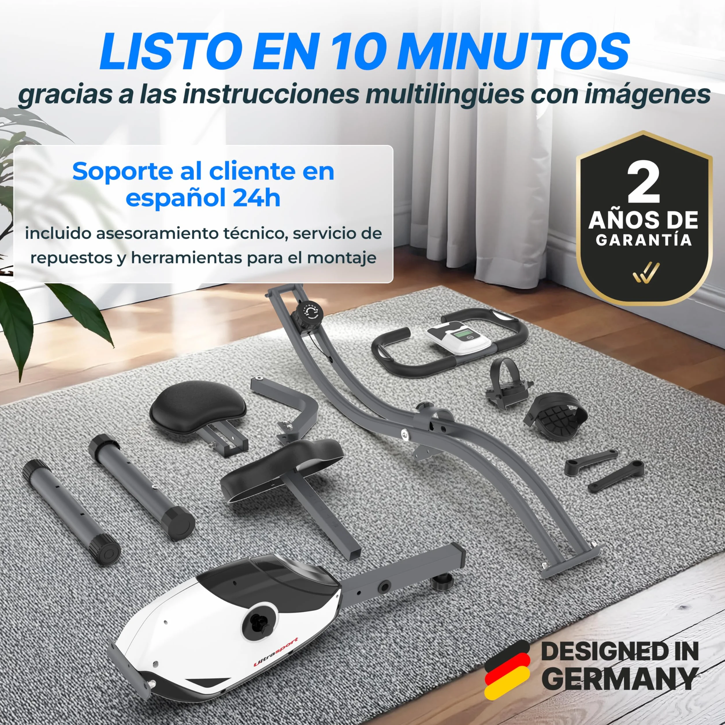 Ultrasport F-Bike Bicicleta Estática Plegable hasta 130 KG, Extra Silencioso con Sillín de Confort Ajustable - Bici Estática Plegable Indoor, Bicicletas Estáticas
