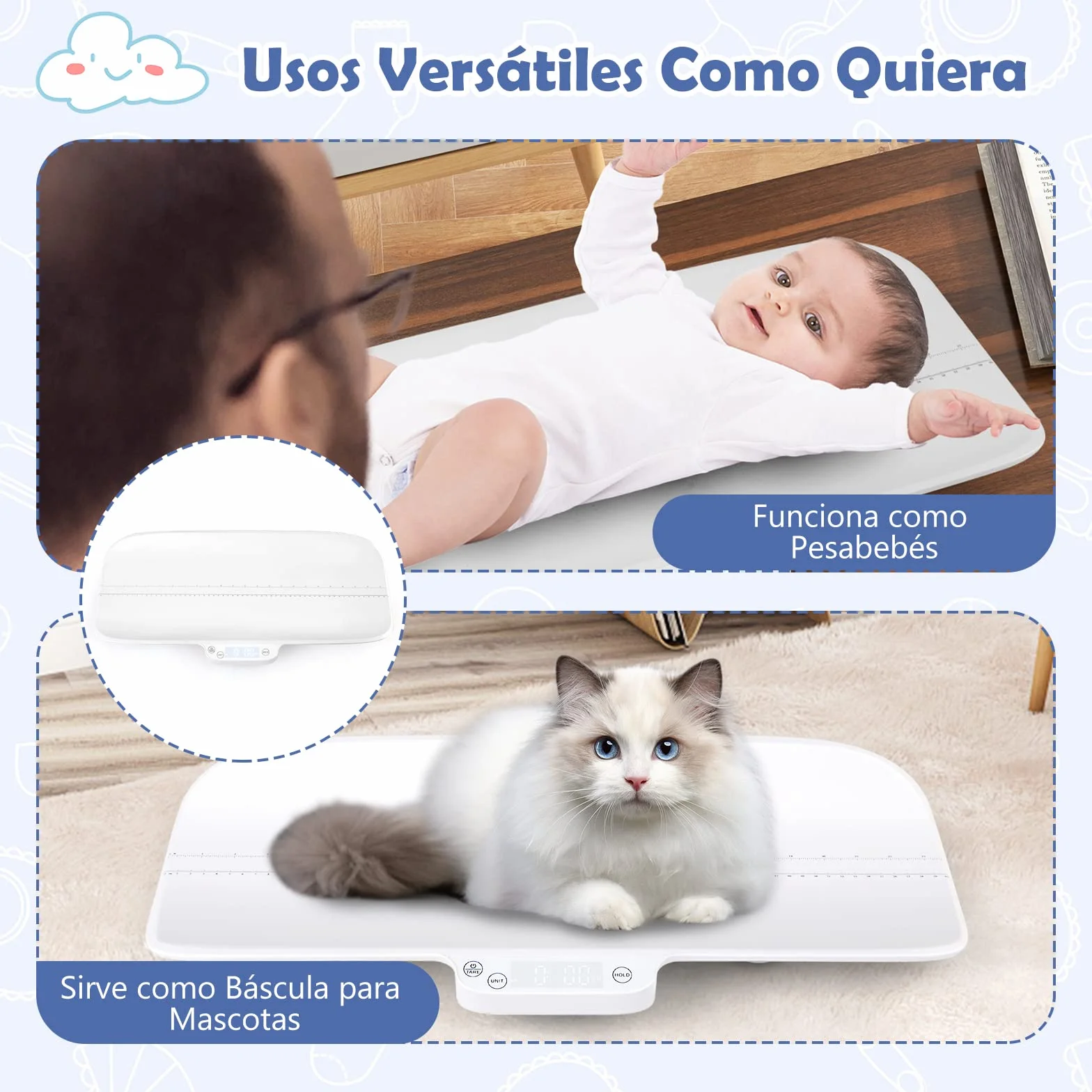 COSTWAY Báscula Bebé Digital Multifuncional con 4 Modos de Medición, Pantalla LCD para Bebés y Mascotas