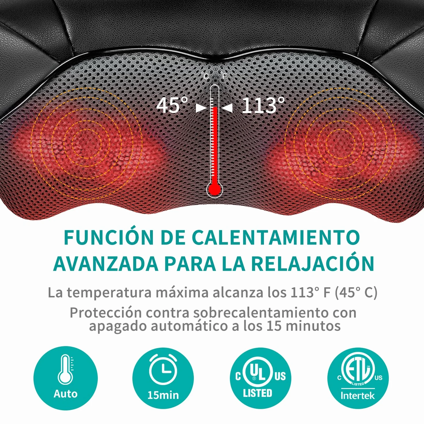 Nekteck Masajeador Cervical Shiatsu 3D con Calor para Espalda, Hombro y Cuello