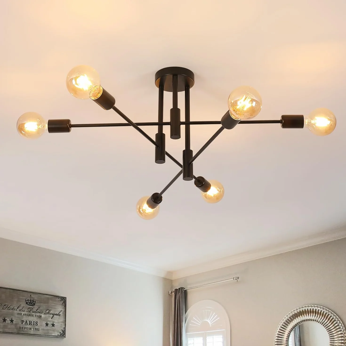 Lámpara de Techo Industrial Vintage 6 Luces E27 Ángulo Ajustable 180° Diámetro 72 cm Negro