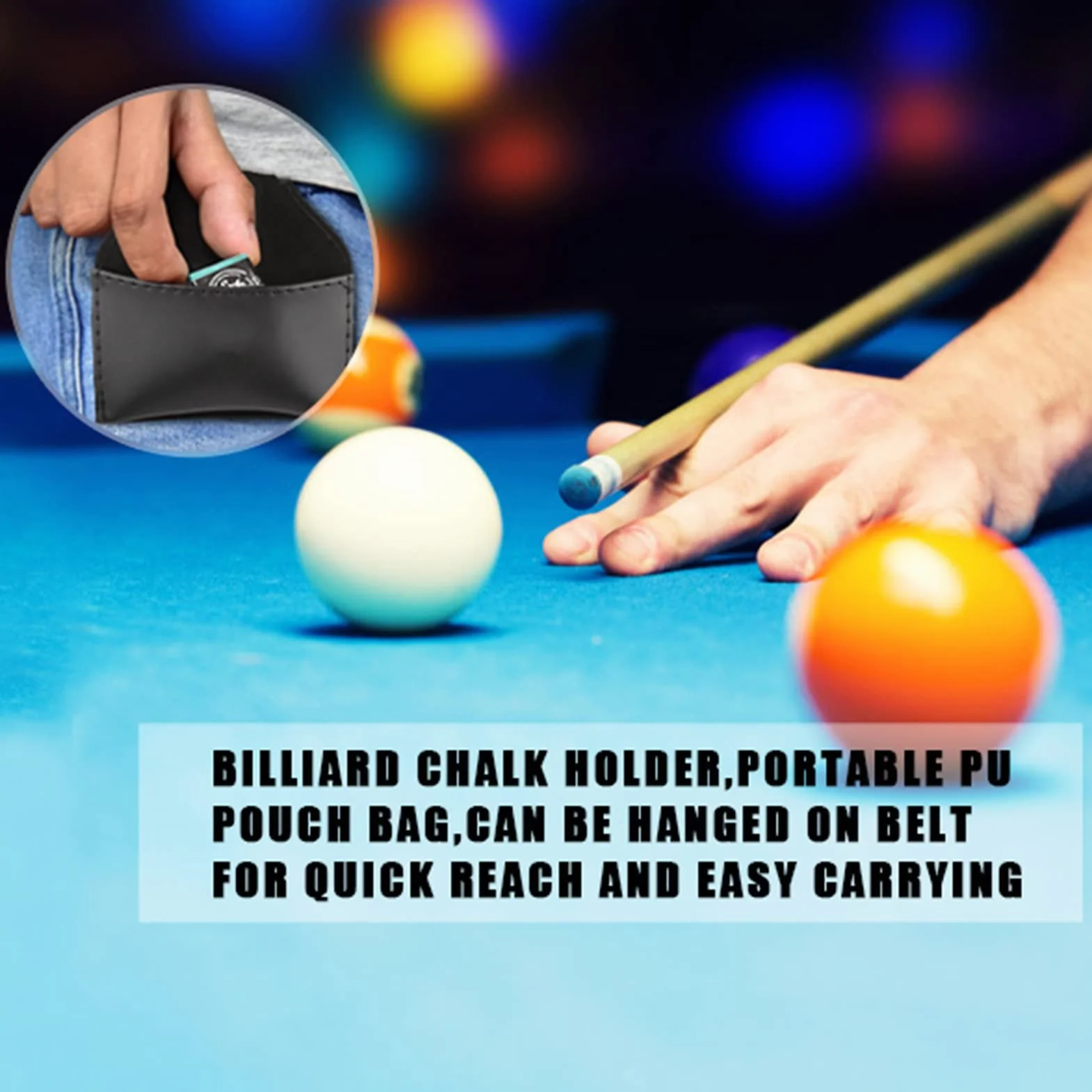 Agatige Billiard Chalk Holder, Portable PU Leather Chalk Holder with Clip Pouch Pool Cue Bag Portable Snooker Billiards Chalk Bag Pool Accessory, Black