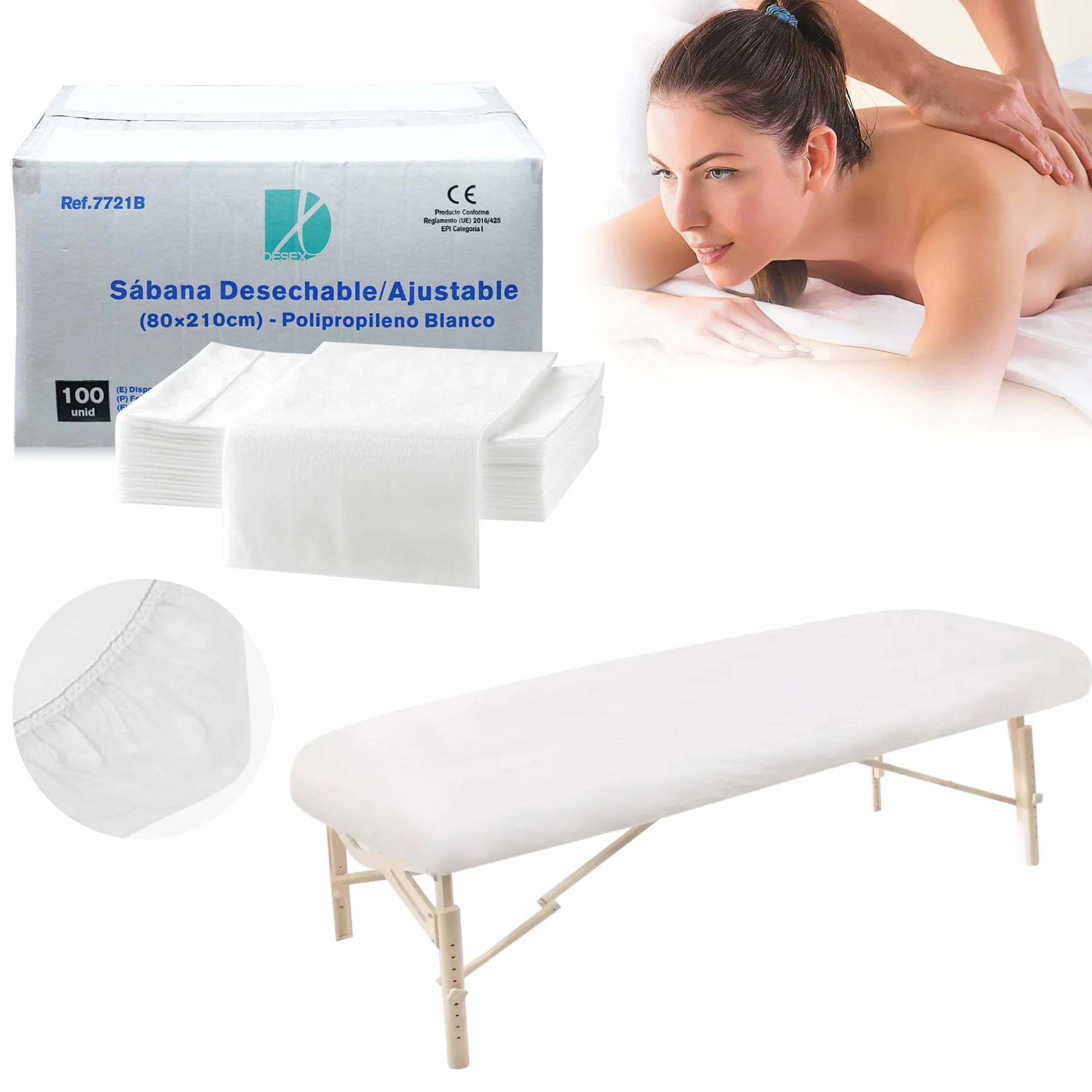 Sábanas Desechables Ajustables Camilla Masaje TNT 95x220cm Caja 10uds