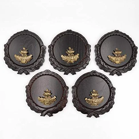 5 placas de cuña talladas oscuras AF 16 cm con 5 hojas de roble, portada grande, tabla cuña, tabla de especias, cartel trofeo.