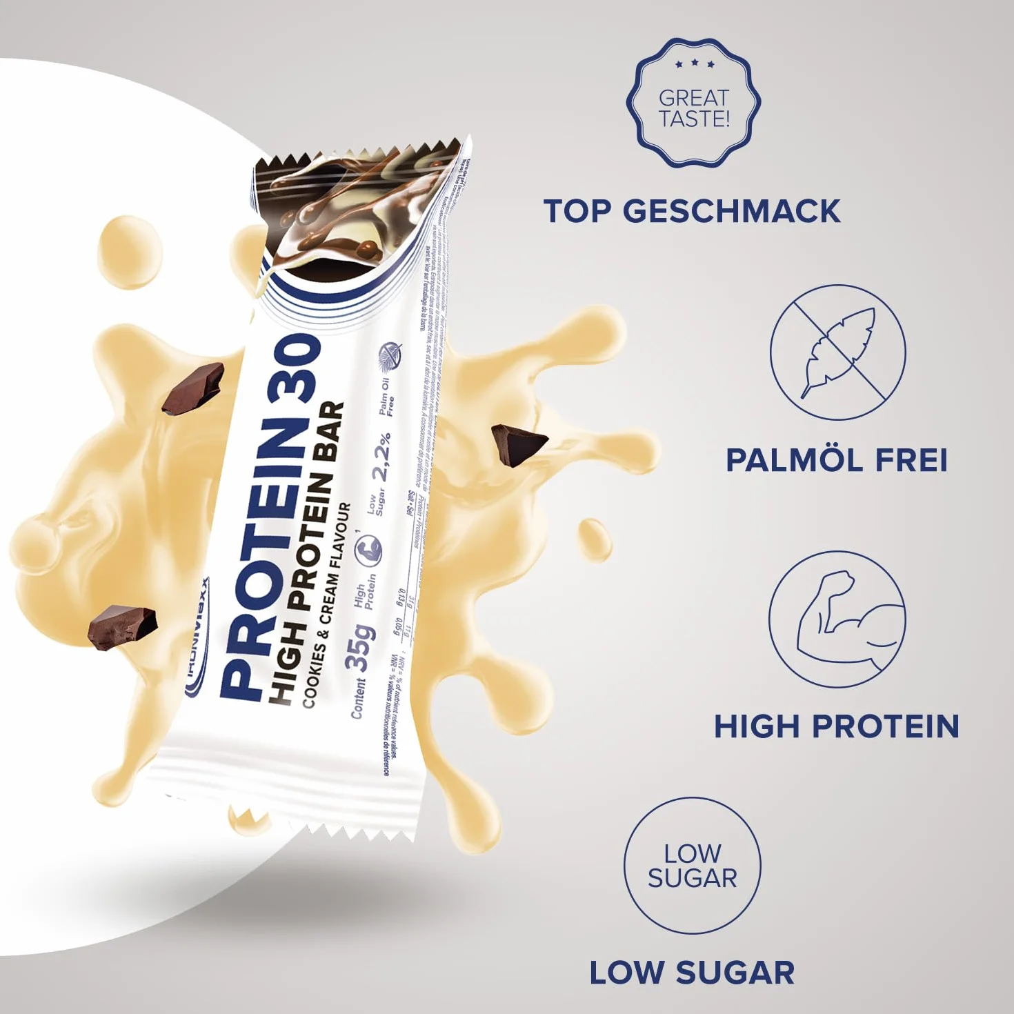 IronMaxx Protein 30 Cookies & Cream 6 x 35 g Barritas Proteicas Alto Contenido en Proteínas Bajo en Azúcar