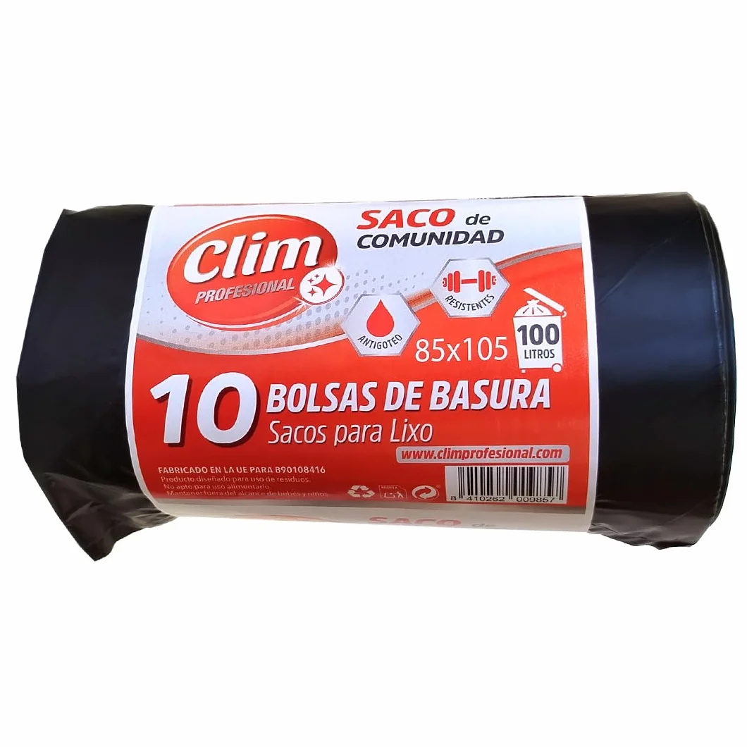 Clim Profesional 40 Bolsas Basura Resistentes 100L Negro 850x1050 mm