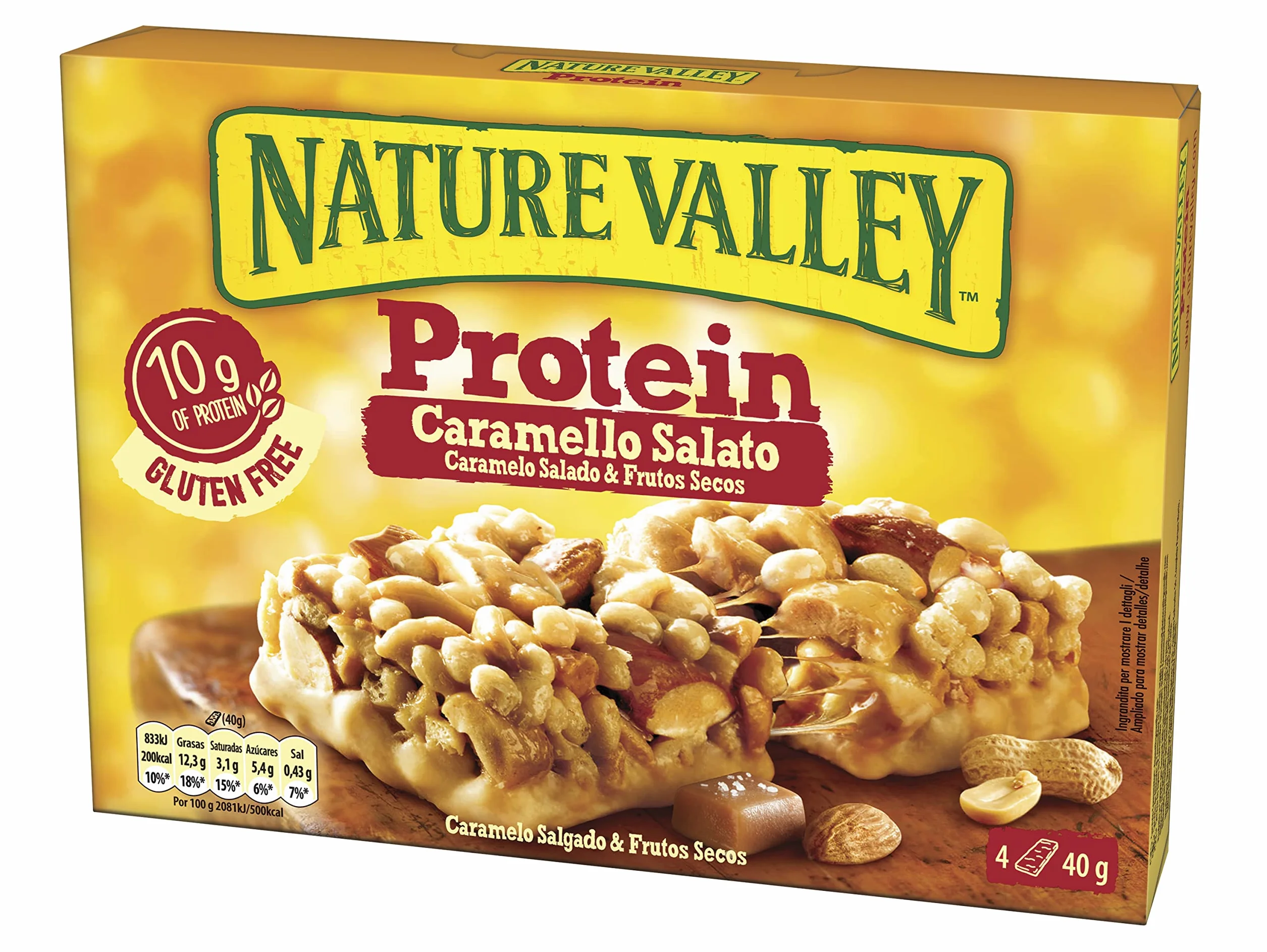 Nature Valley Protein Barrita Caramelo Salado Frutos Secos 10g Proteína Sin Gluten Vegetarianos 4x40g