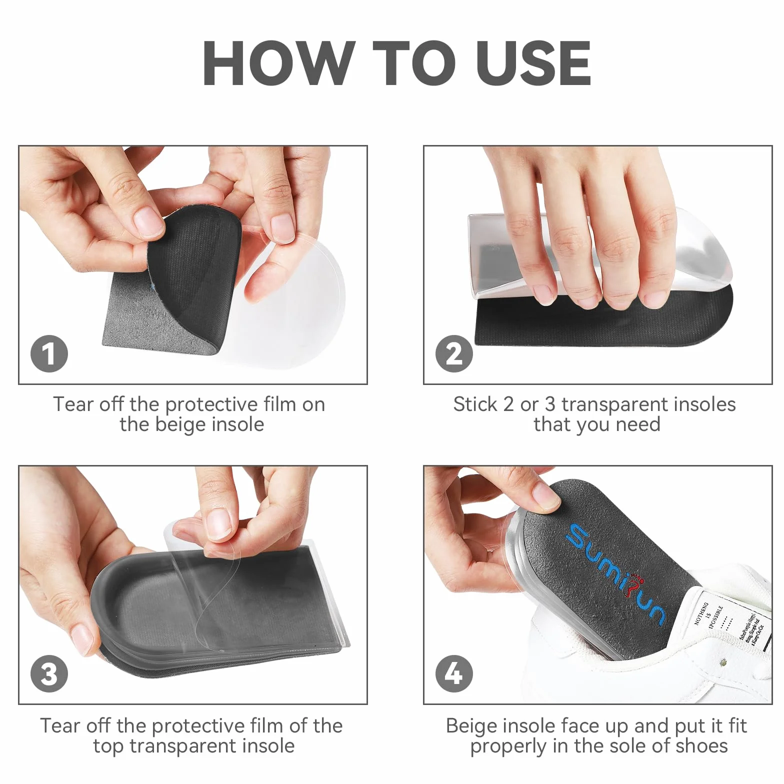 Sumifun Elevador de talón ortopédico ajustable 4 capas de gel 1 pulgada para mujeres con piernas desiguales