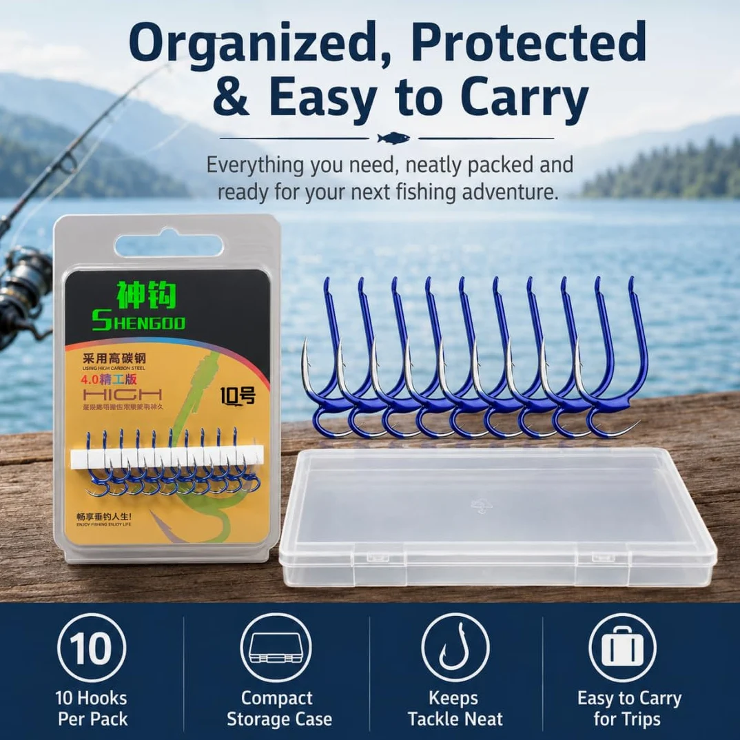 Classic Sharp Double Fishing Hooks, Kit de Anzuelos de Pesca, Anzuelos de Acero al Carbono, Anzuelos Barbelados de Doble Punta de Alta Resistencia para Agua Salada y Dulce