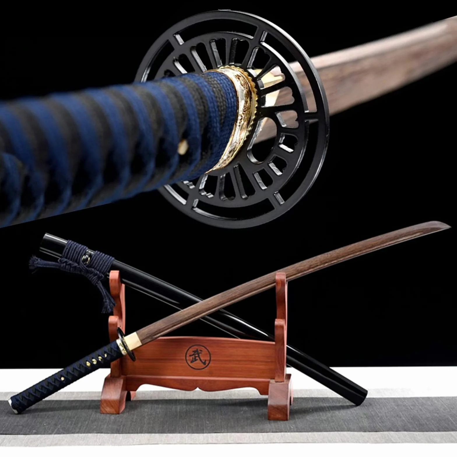 Espada samurái Iaido de estilo japonés,Katanas reales,Bokken palisandro natural 103 cm con vaina pintura madera maciza,Katana hecha a mano para entrenamiento,cosplay,decoración del hogar,exhibición