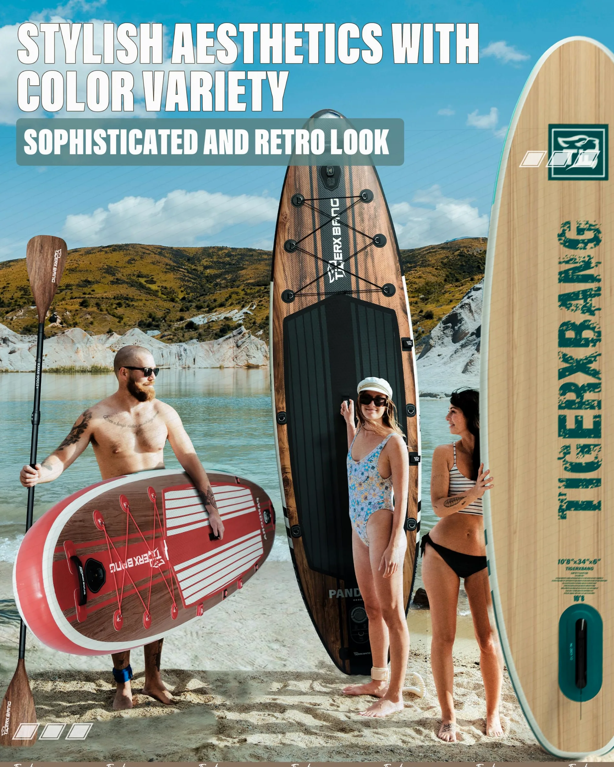 TIGERXBANG Tabla de surf hinchable de 330 x 86 x 15 cm, juego completo para adultos y jóvenes, iSUP extra ancha con juego de accesorios premium, color verde Pandora