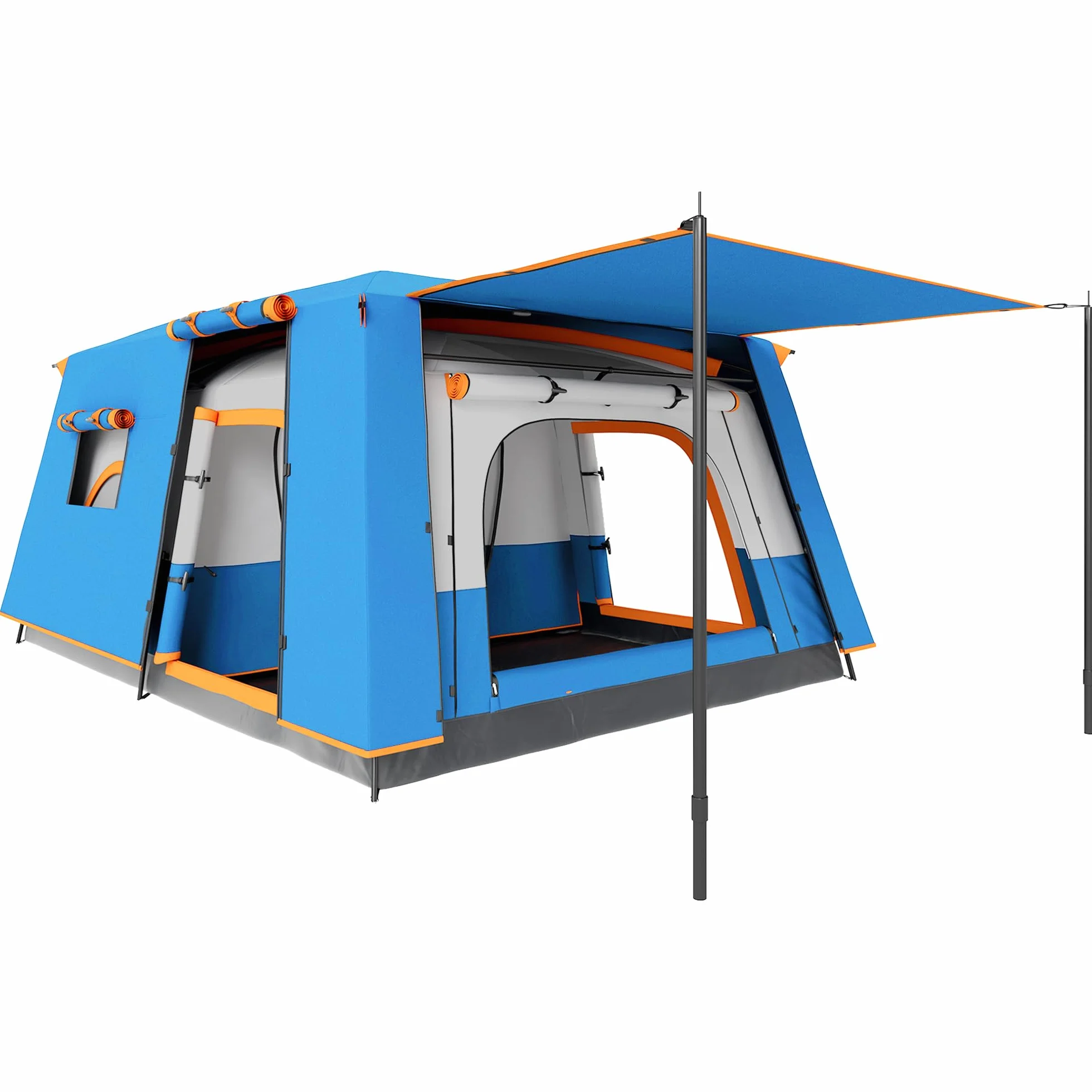 Outsunny Tienda de Campaña Familiar 4 Personas Tipo Túnel 2 Habitaciones Porche Impermeable 3000 mm Anti-UV