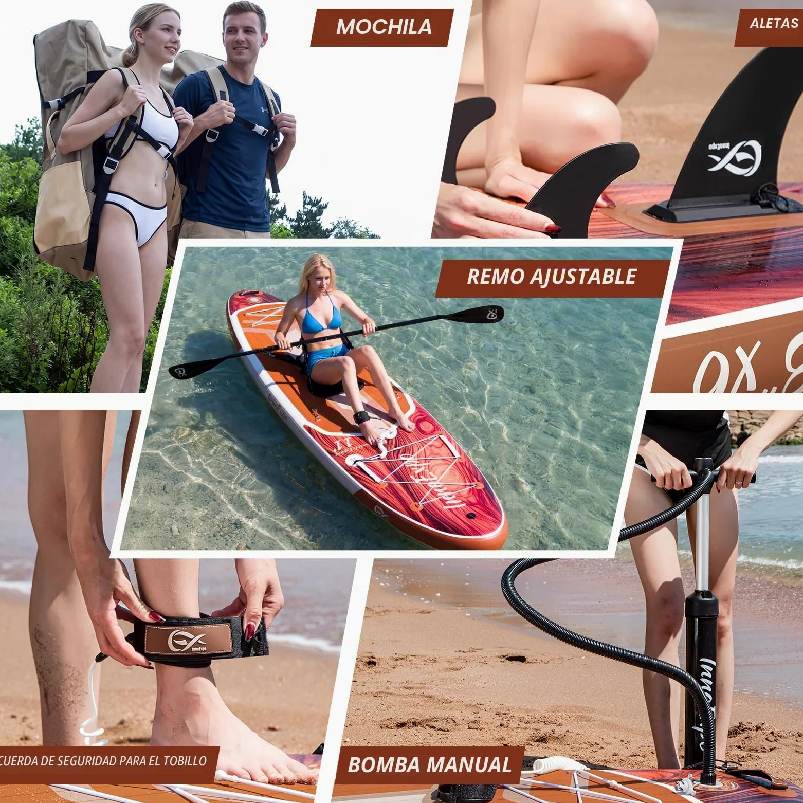 InnoExpo Tablas de remo inflables de 11 pies con accesorios de primera calidad, diseño de tabla de remo SUP ancha y estable, cubierta antideslizante y cómoda para jóvenes y adultos