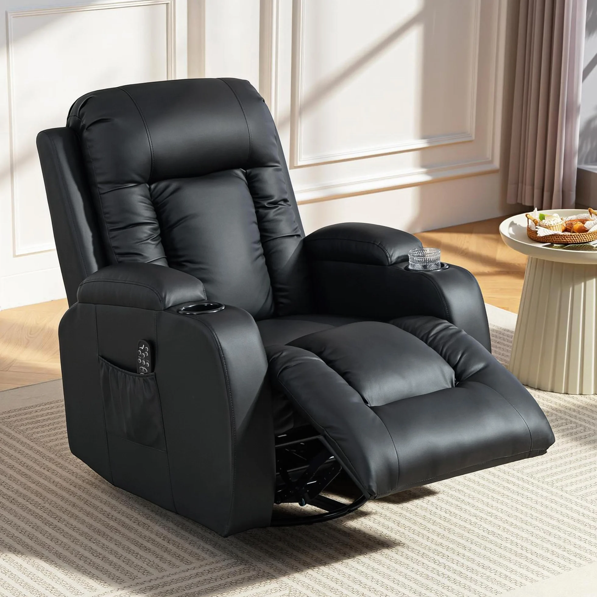 HOMCOM Sillón de Masaje Giratorio 8 Puntos Masaje Vibrante Reclinable Calefacción Lumbar Mando a Distancia 85x94x104 cm Negro