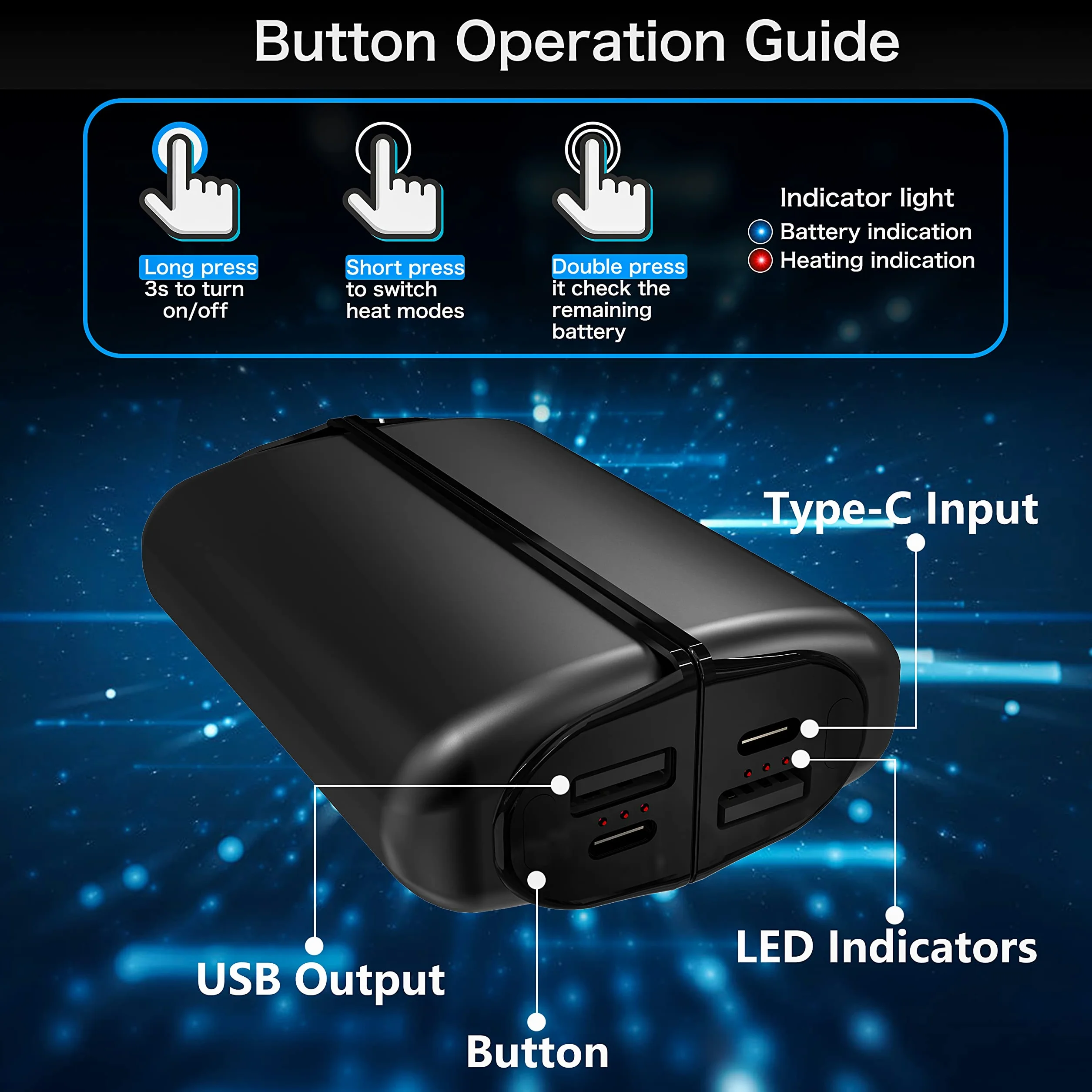 Calentador De Manos Recargable - 10000mAh Reutilizable, Portable Electric Power-Bank for Winter Outdoor