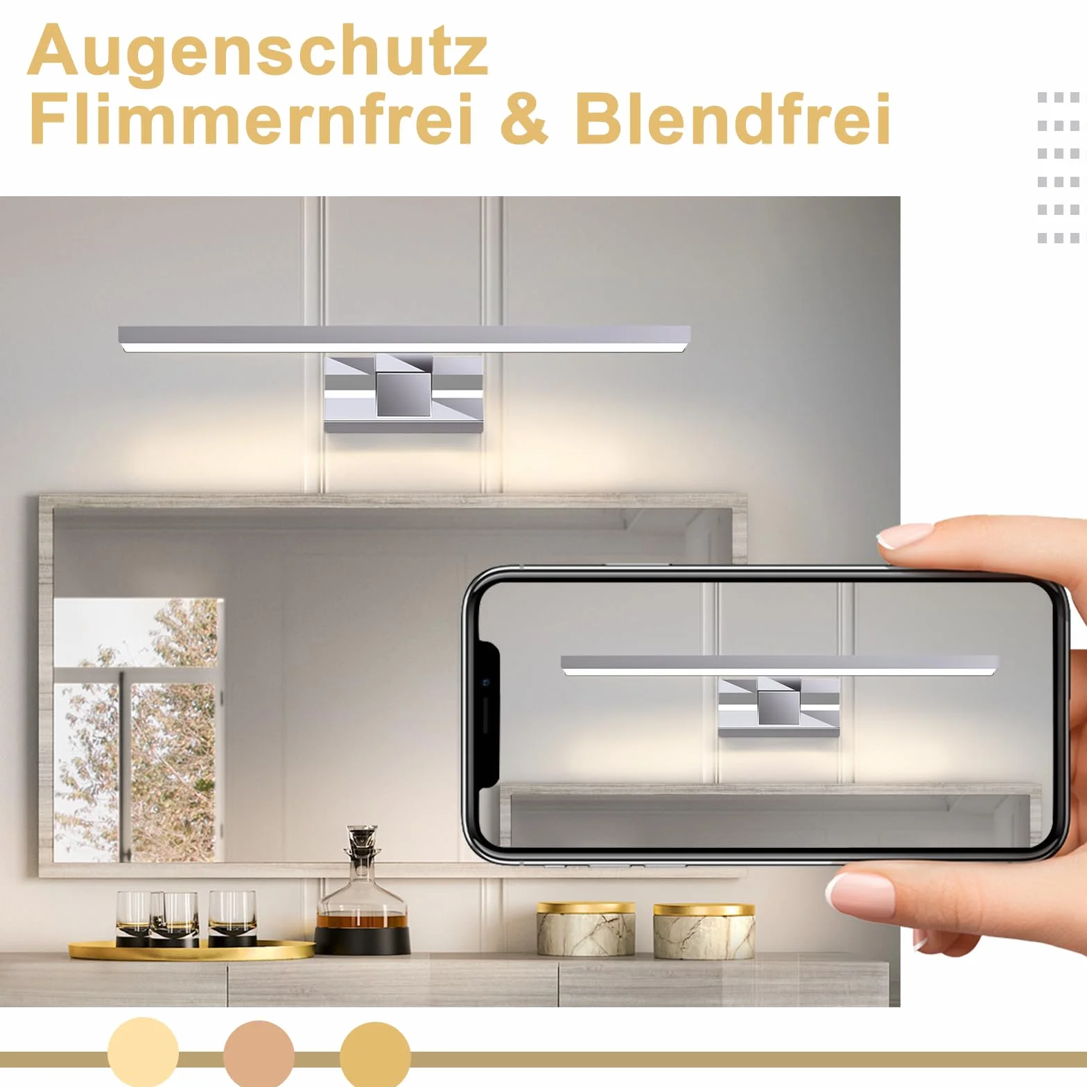 Homefire Luz de pared LED 8W 40cm Cromo IP44 4000K para espejo de baño