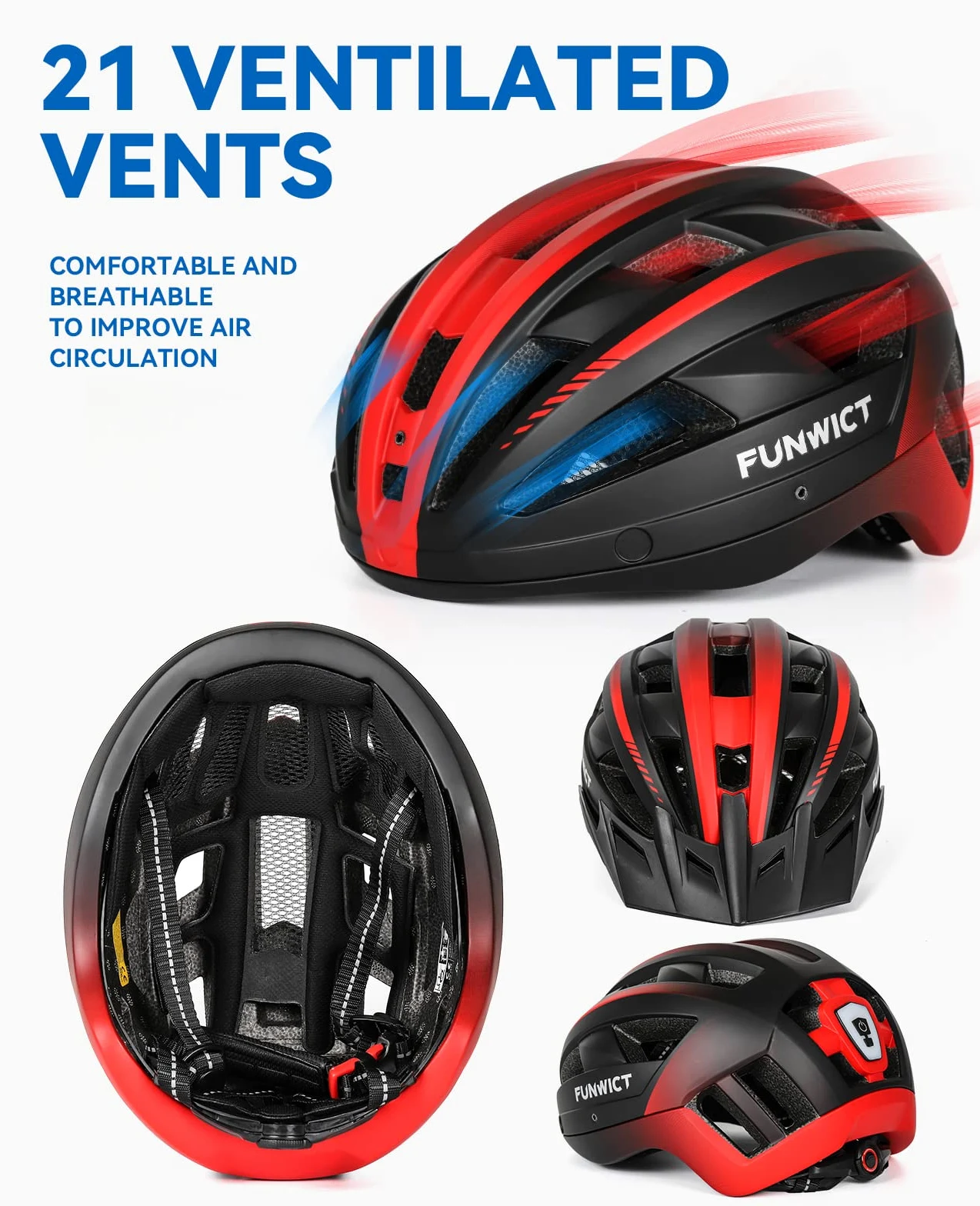 Casco Bicicleta para Ciclismo de Montaña Casco MTB Adulto con Visera y Gafas Desmontables Casco Ciclismo para Hombre Mujer de Tamaño 57-62cm (L: 57-61 cm, Negro y Rojo)