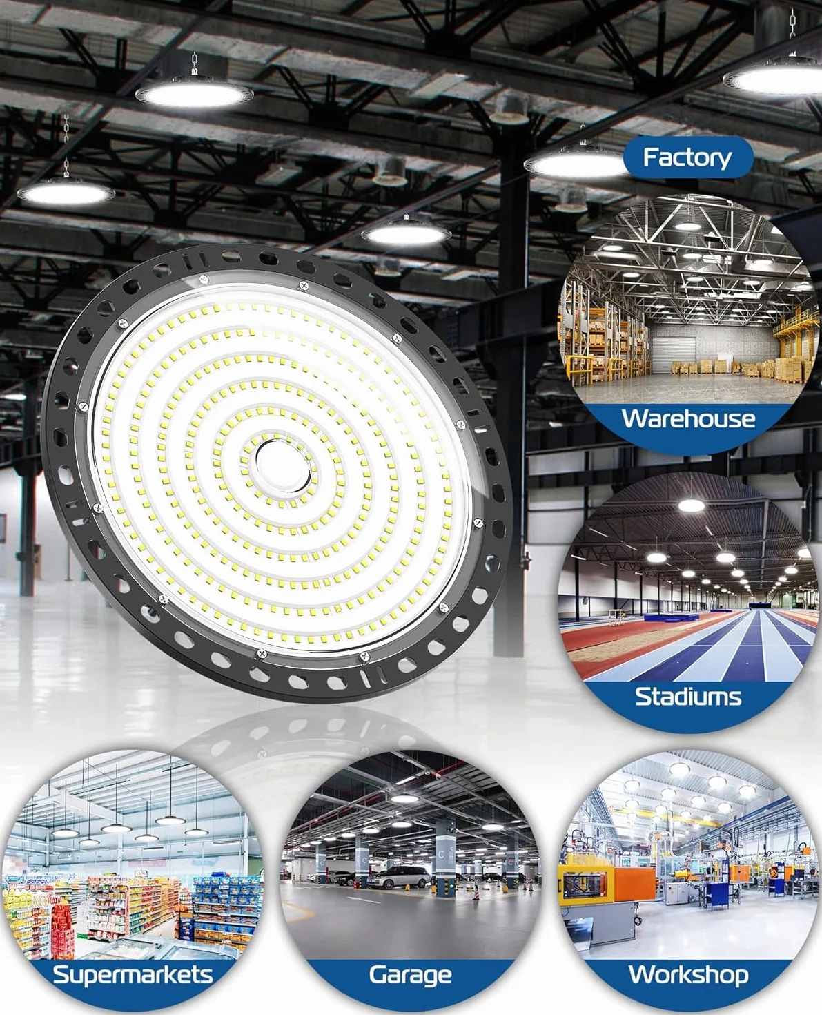UFO LED Lámpara de Alta Bahía 100W 10000LM 6500K Blanco Frío IP65 Impermeable