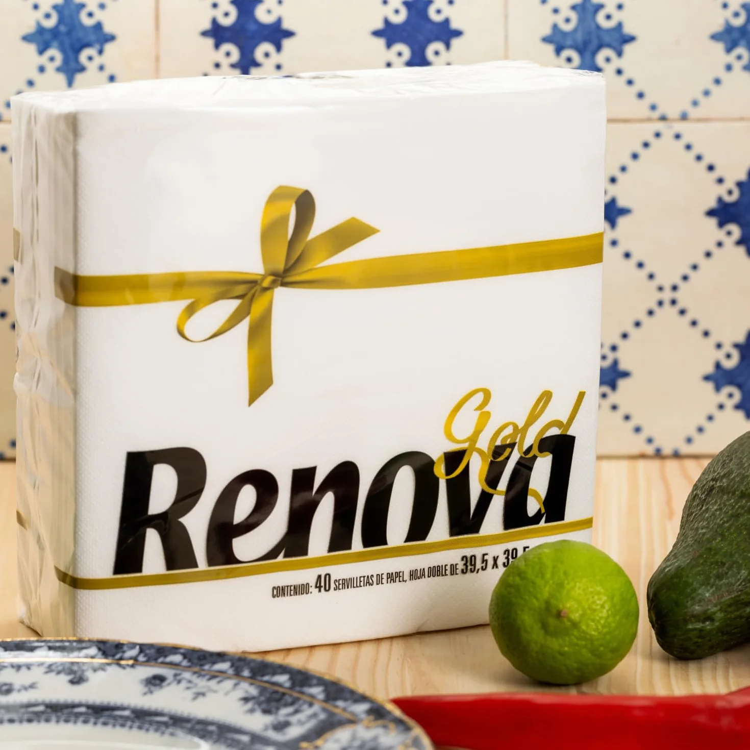 Renova Gold Servilletas Premium Blancas 40 sztuk 2 Capas Tamaño Grande