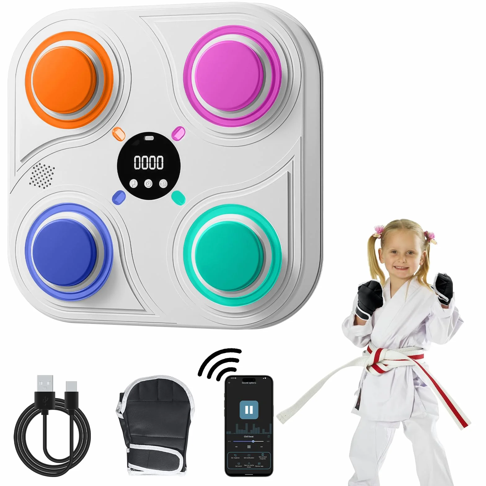 Máquina de Boxeo Musical, Máquina de Boxeo con Guantes y Luces LED, Máquina de Boxeo Musical Inteligente de 4 Modos, Máquina de Boxeo Montada en la Pared para Niños, Adultos