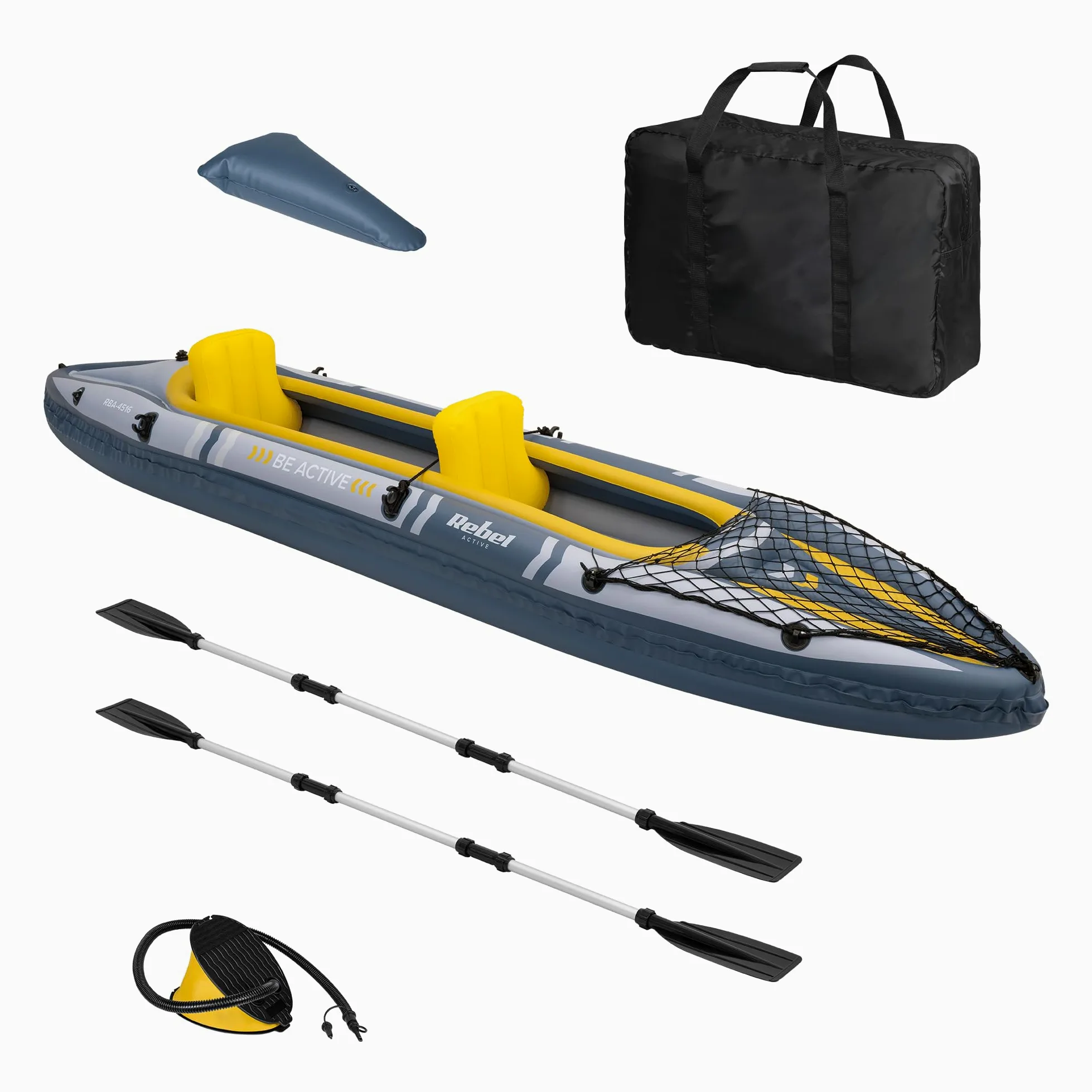 Rebel Electro Kayak Inflable Doble pontón Inflable Senderismo 350x78 Paleta Bomba Bolsa RBA-4516
