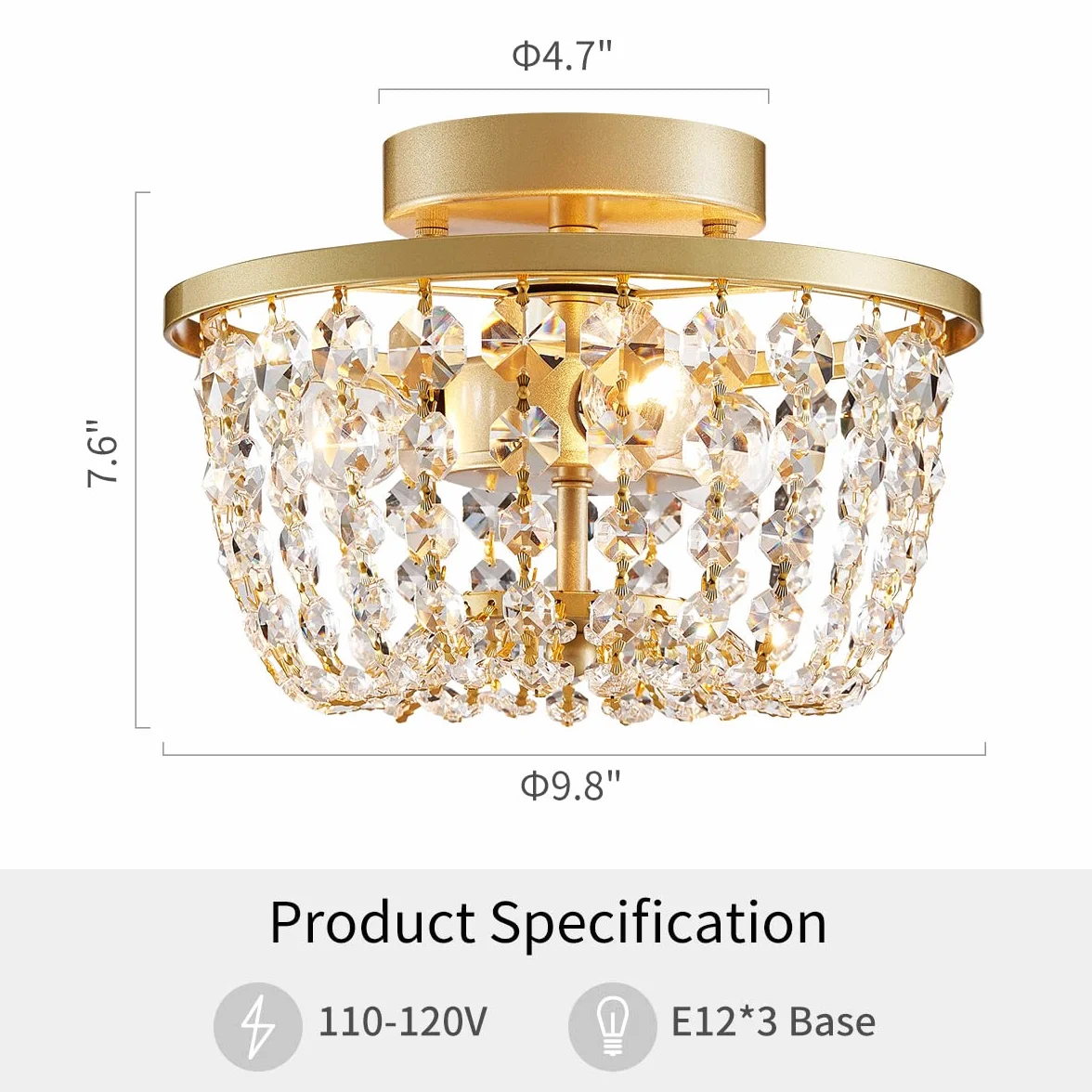 Araña de cristal semi-empotrado lámpara de techo moderna G9 19.3cm 25cm oro