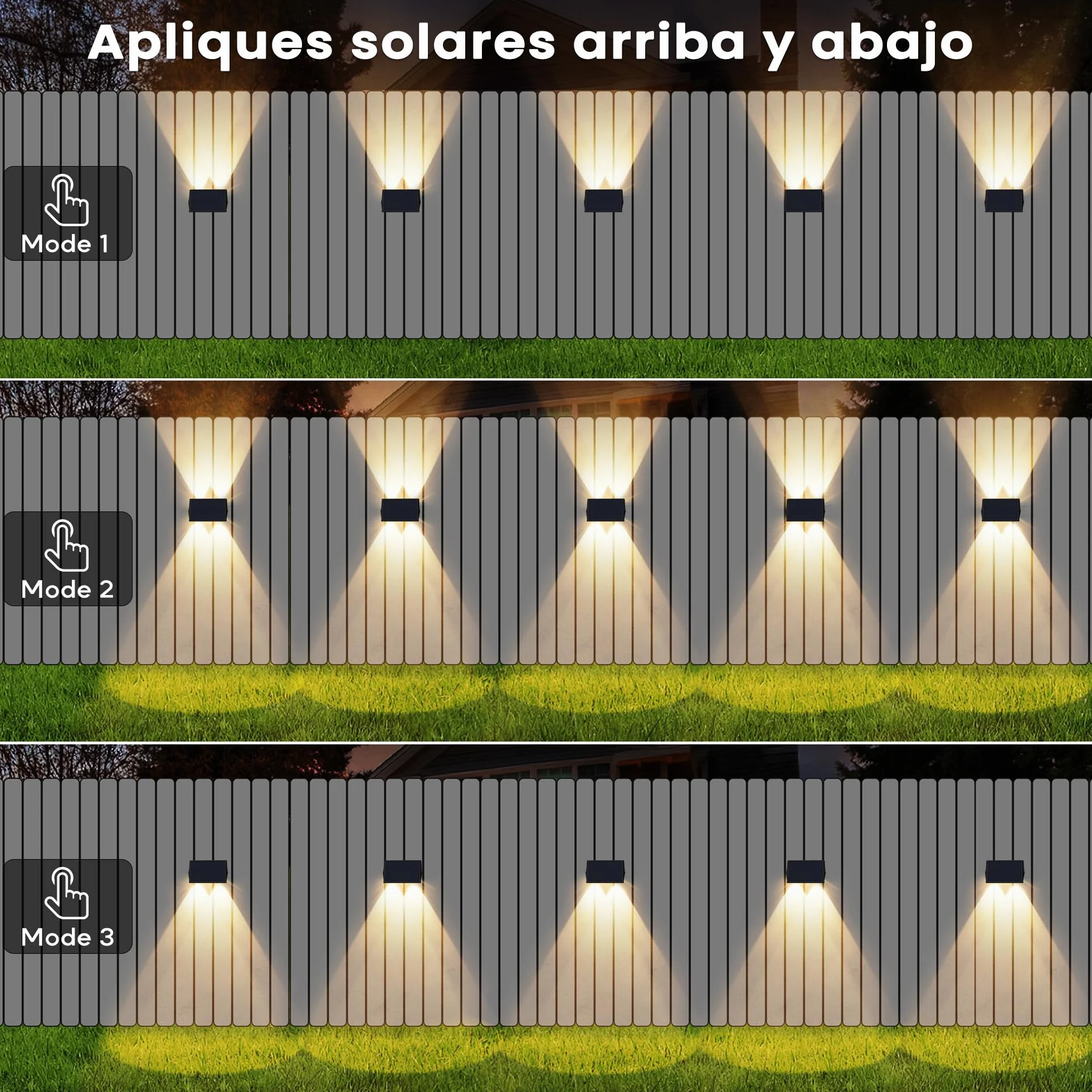 Aplique Solar Exterior IP67 Impermeable 4 LED Blanco Cálido para Jardín Patio Balcón