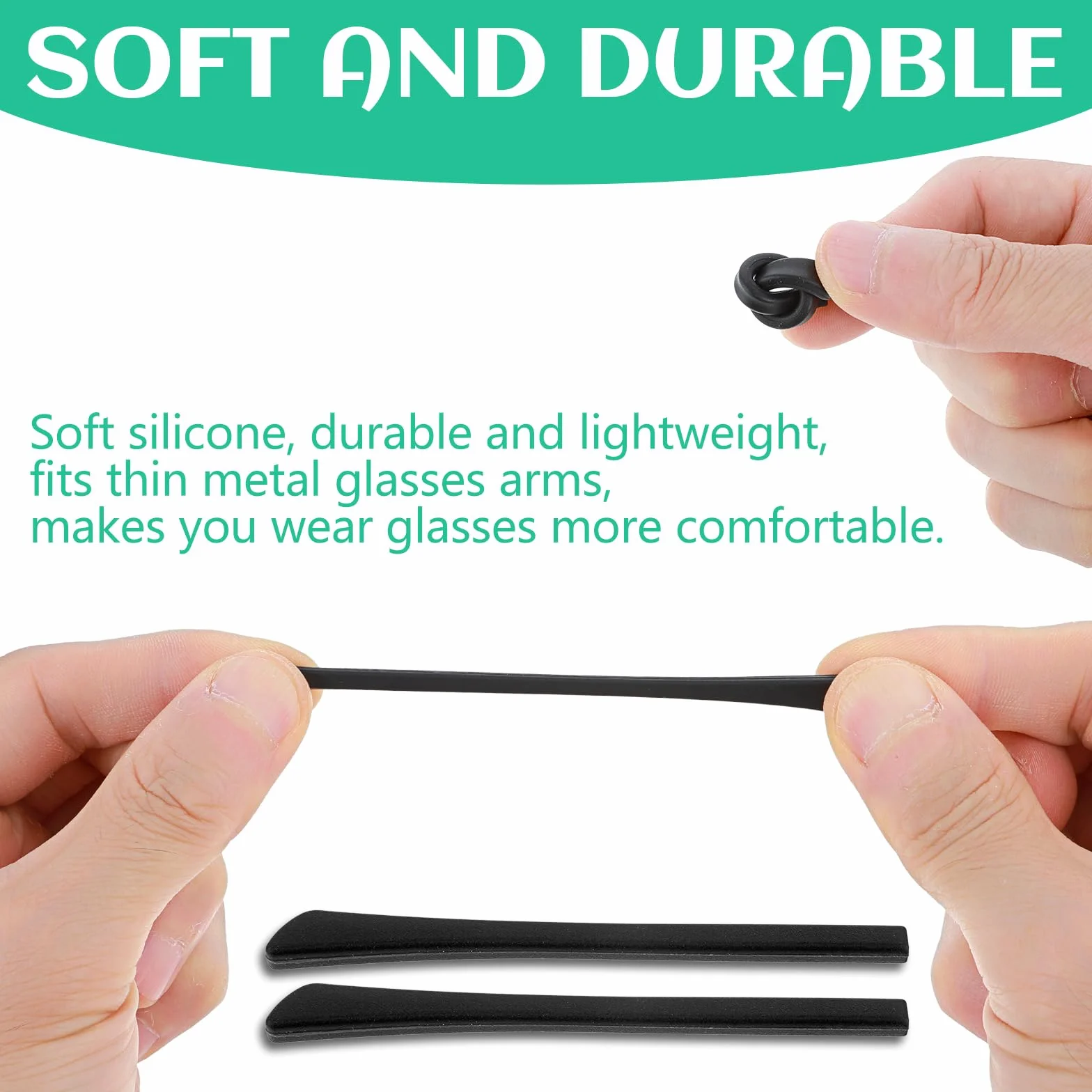 Fundas de silicona para gafas antideslizantes, 8 pares, negro