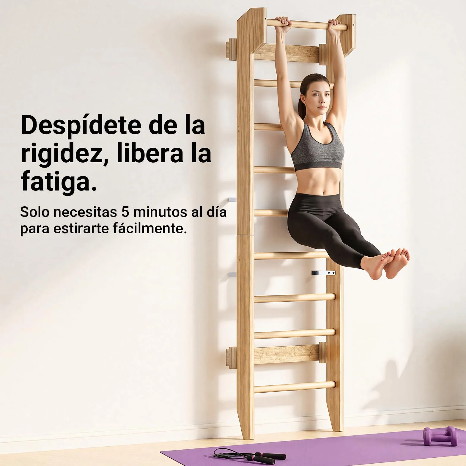 COSYLAND Espaldera de Madera para Gimnasio en Casa, Escalera Sueca con Barra de Dominadas, Carga 100 kg, Adultos y Niños