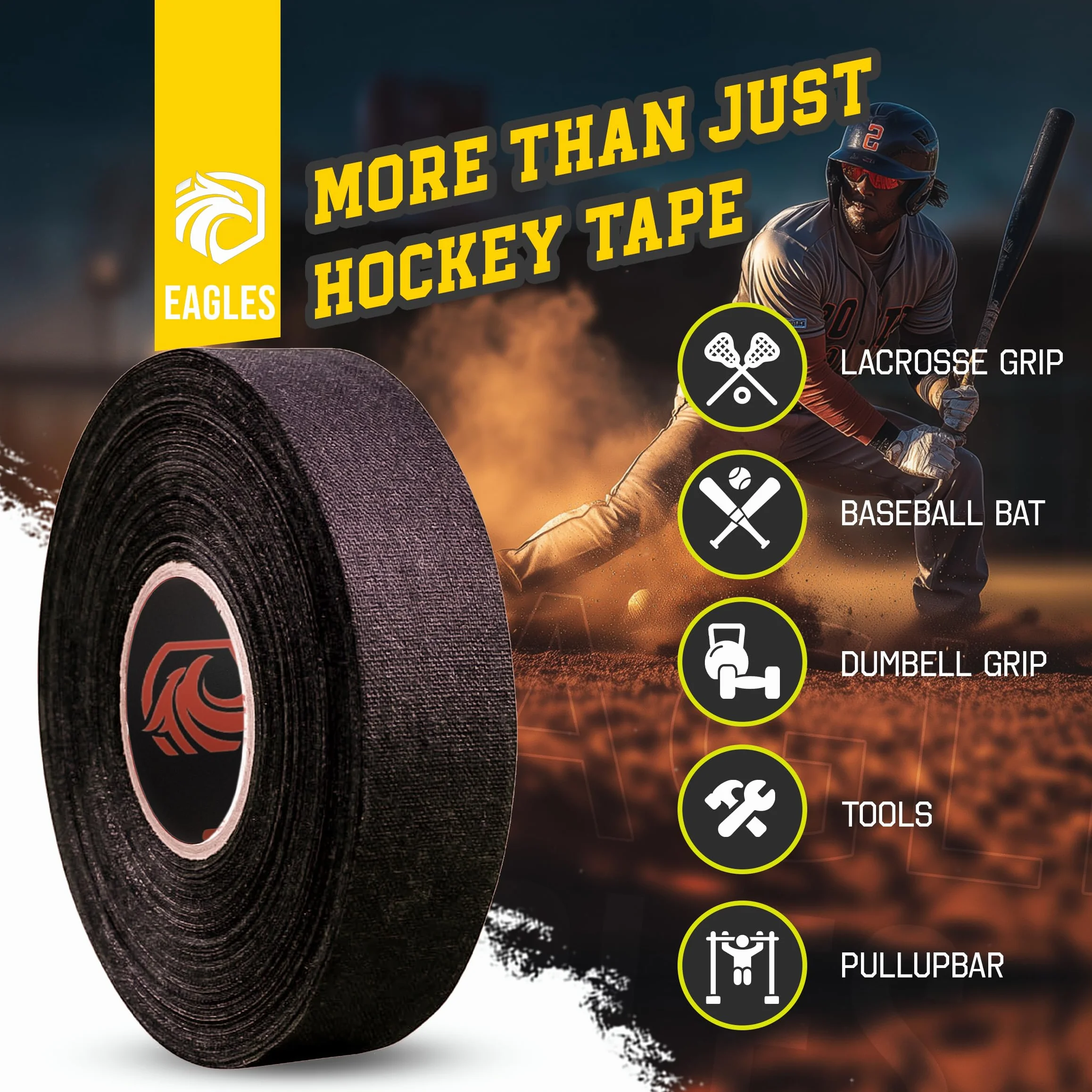 EAGLES Rollo de cinta de tela multiusos para hielo y rodillo, hoja de palo de hockey y protector de manga, agarre fuerte para bate de béisbol Lacrosse - regalos deportivos, accesorios, equipo, equipo