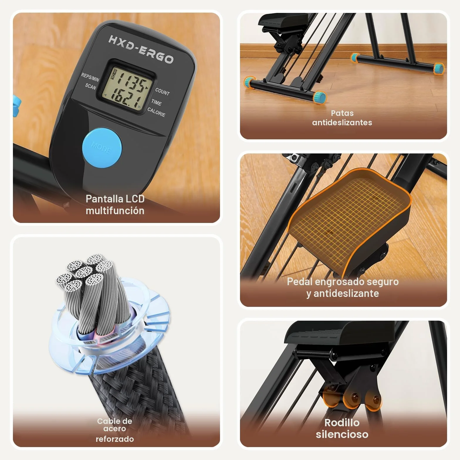 HXD-ERGO Vertical Climbing Machine, Stepper Pedal Portátil Plegable, Cross Trainer con Pantalla LCD para Herramientas, Entrenamiento en Casa, Gimnasio, Manillar Ajustable