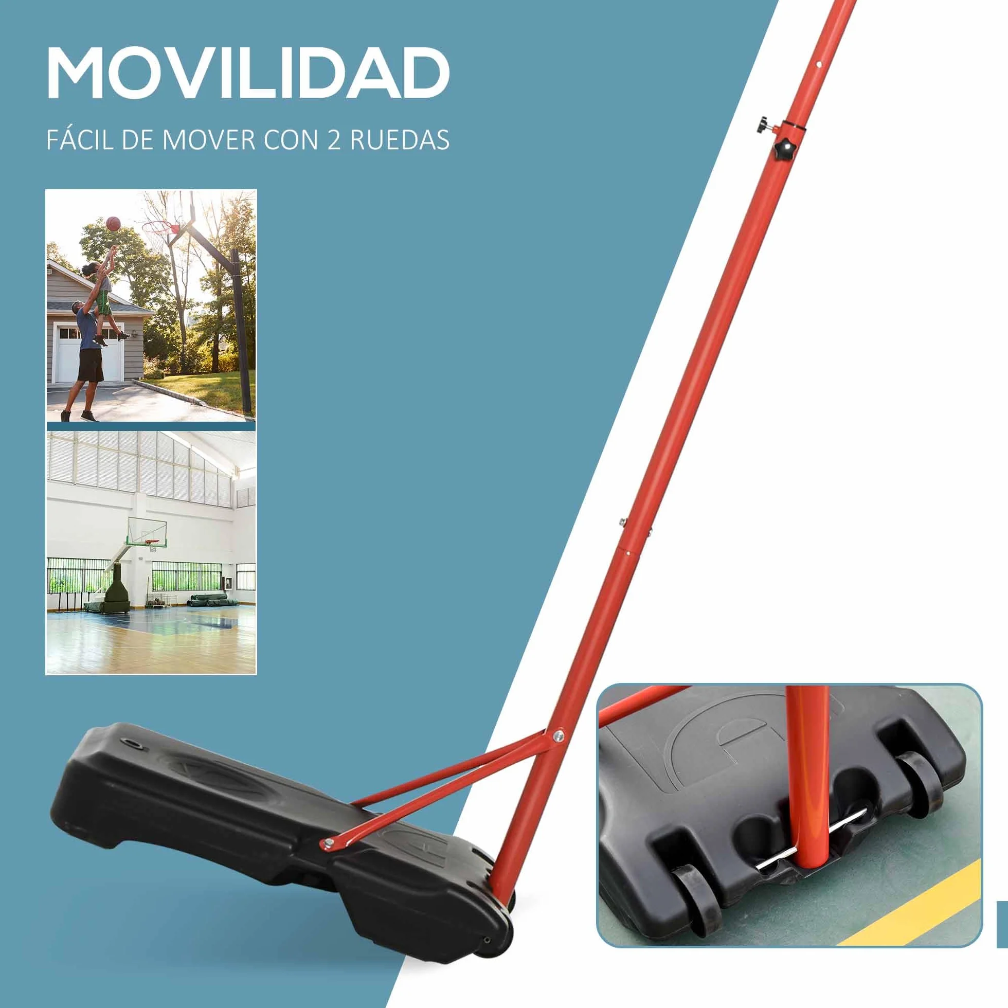 HOMCOM Canasta de Baloncesto con Altura Ajustable 194-249 cm, Aro Portátil con Ruedas, Base Rellenable, Negro