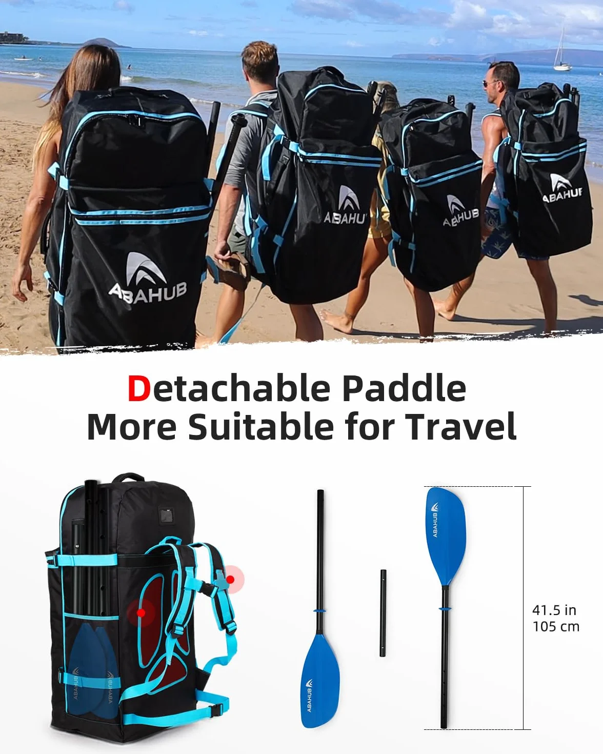 Abahub Remo Kayak Ajustable 210cm 230cm Pala Doble Aluminio