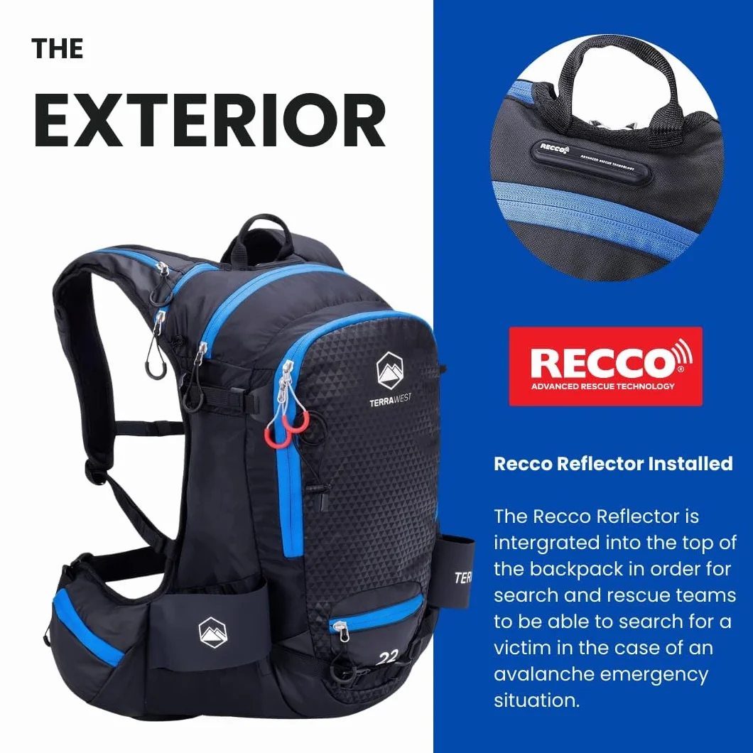 Mochila de esquí Core 22 con reflector Recco y protector de espalda azul océano naranja