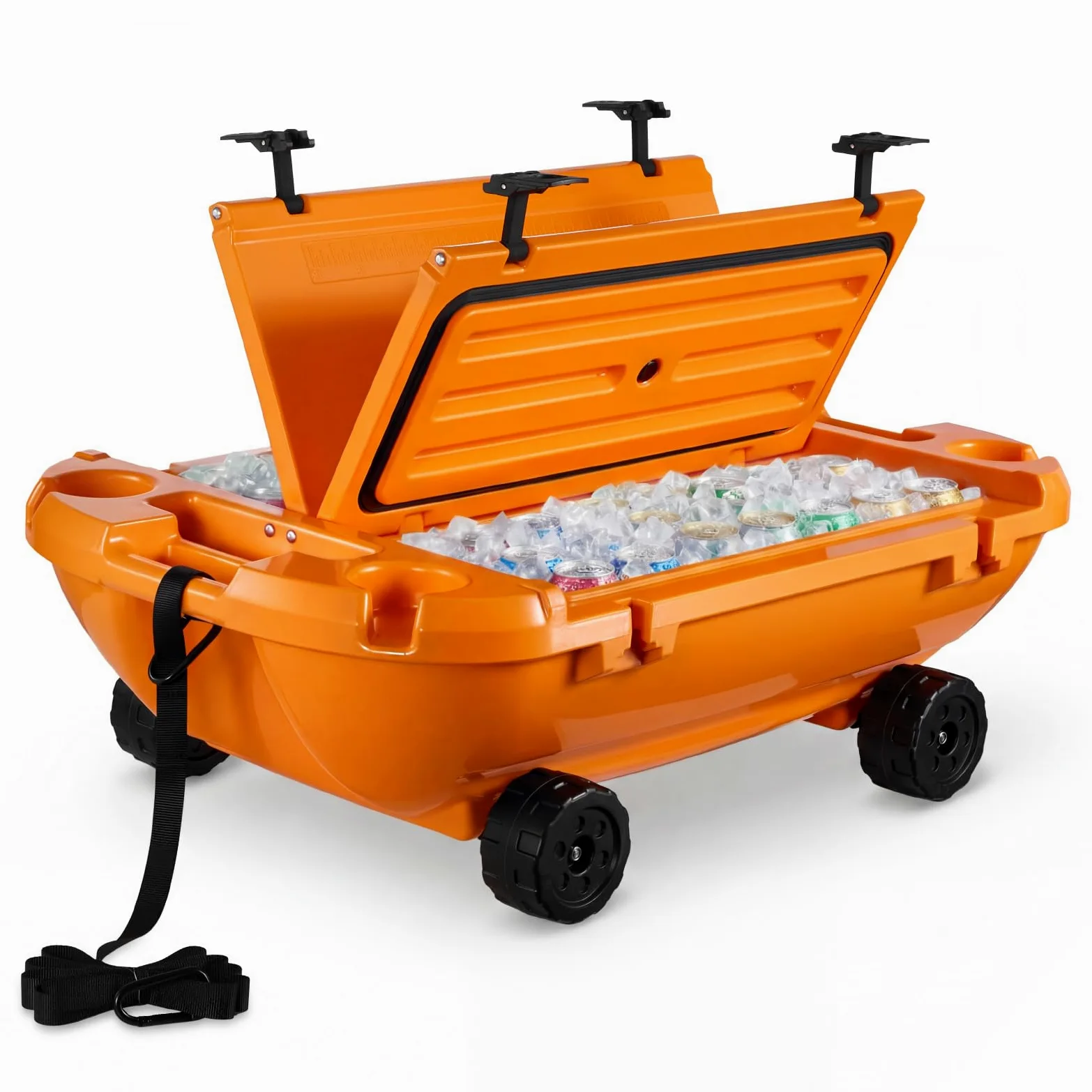 VEVOR Nevera Flotante 37,9 L Enfriador Flotante para Agua y Tierra con Ruedas, Portavasos, Carcasa Rígida Aislada, Cuerda de Remolque, Asas Laterales para Piscina Playa Bebida Barco, Color Naranja