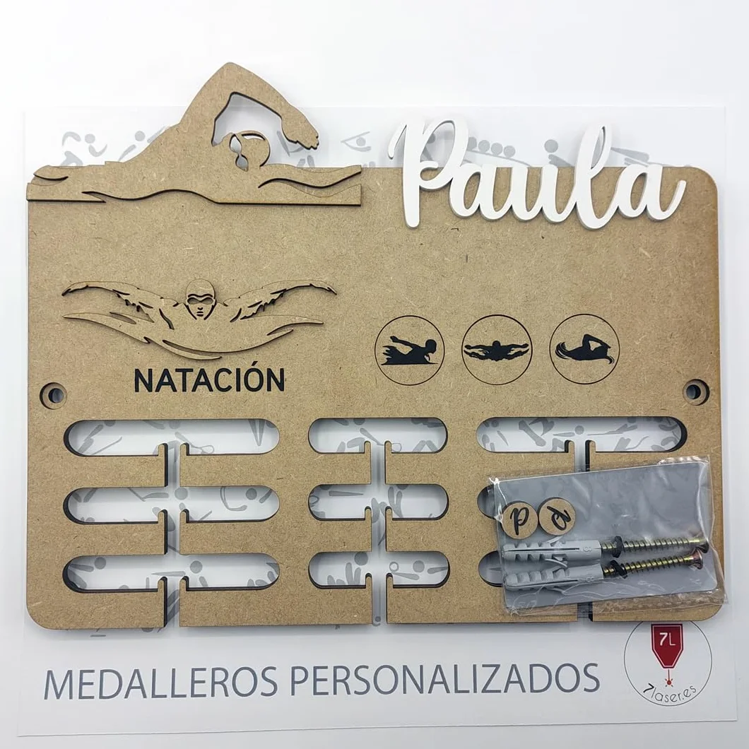 Colgador de Medallas de Madera Personalizado con Nombre, Soporte Organizador para Deportes