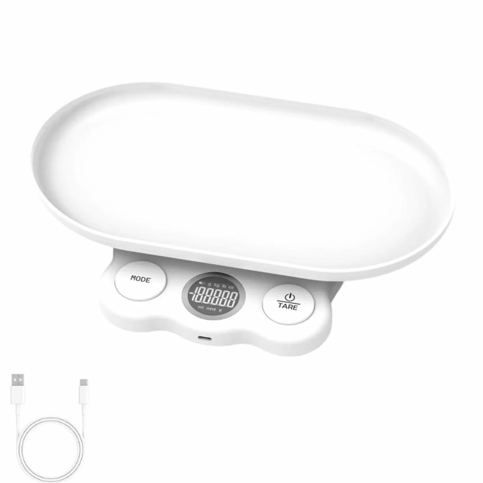 Báscula para bebés y mascotas con bandeja desmontable, bloqueo automático, 5 kg, ABS