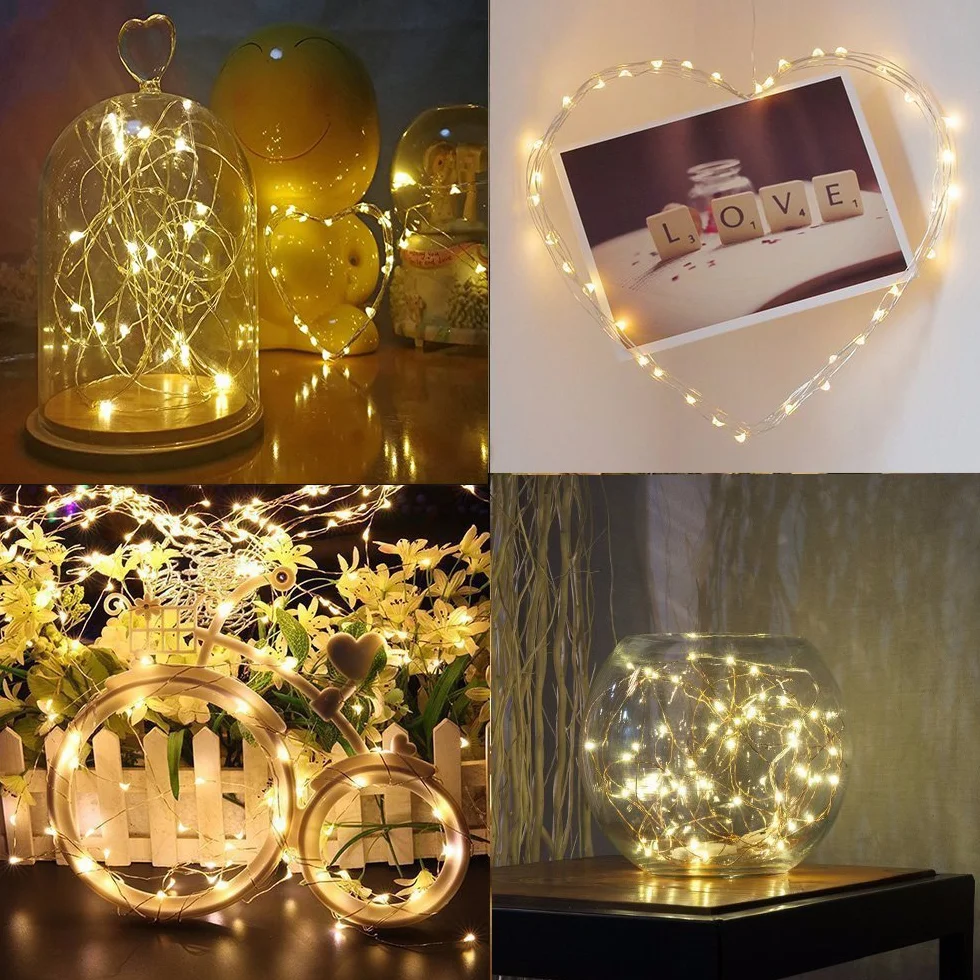 Guirnalda luces pilas 5m 50 LEDs alambre plateado 8 modos control remoto temporizador
