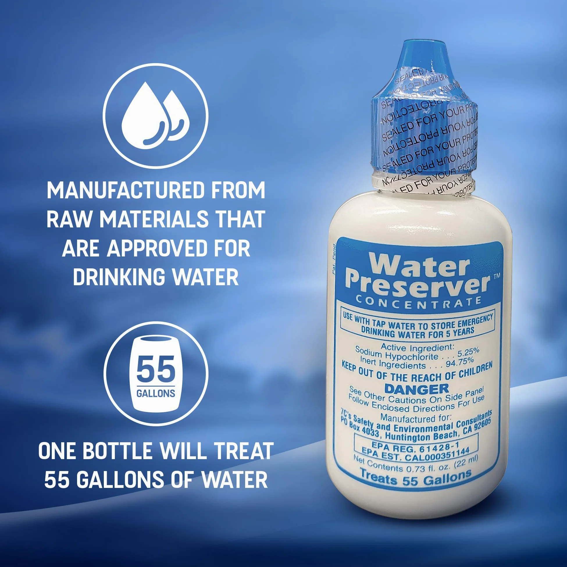 Conservador de agua concentrado de 55 galones para 5 años de preparación de emergencias para desastres, kits de supervivencia, almacenamiento de agua de emergencia, terremoto, huracán, seguridad