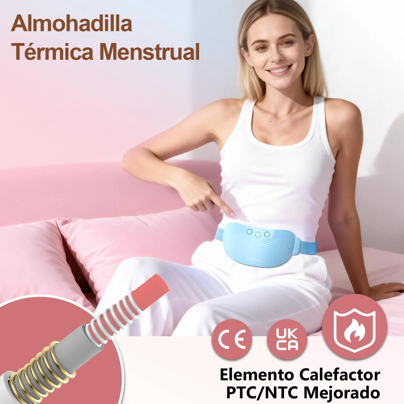 Comfytemp Almohadilla Térmica Menstrual de Grafeno, Cinturón Masajeador Portátil con 3 Modos de Vibración y 2 Niveles de Intensidad, Capacidad de 2500mAh, Regalo Ideal para Madre y Seres Queridos